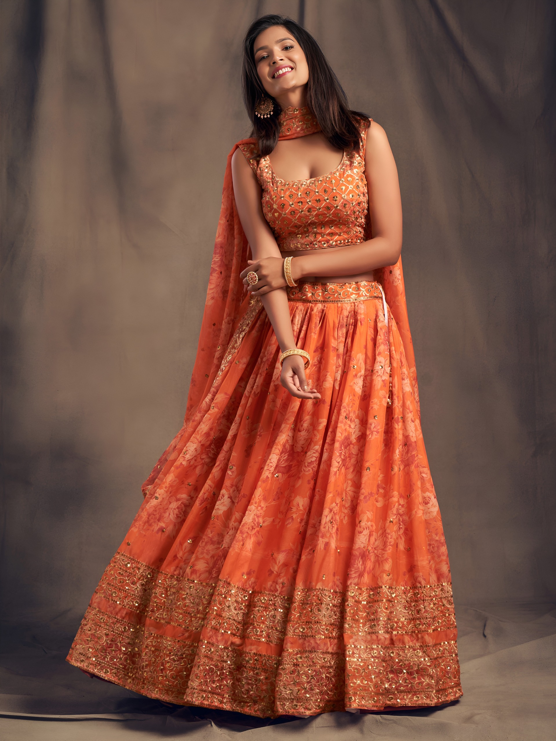 Zeel 7612 Orange Floral Printed Designer Lehenga Choli Collection — Lehenga, Zeel wholesale from Surat — Photo 3