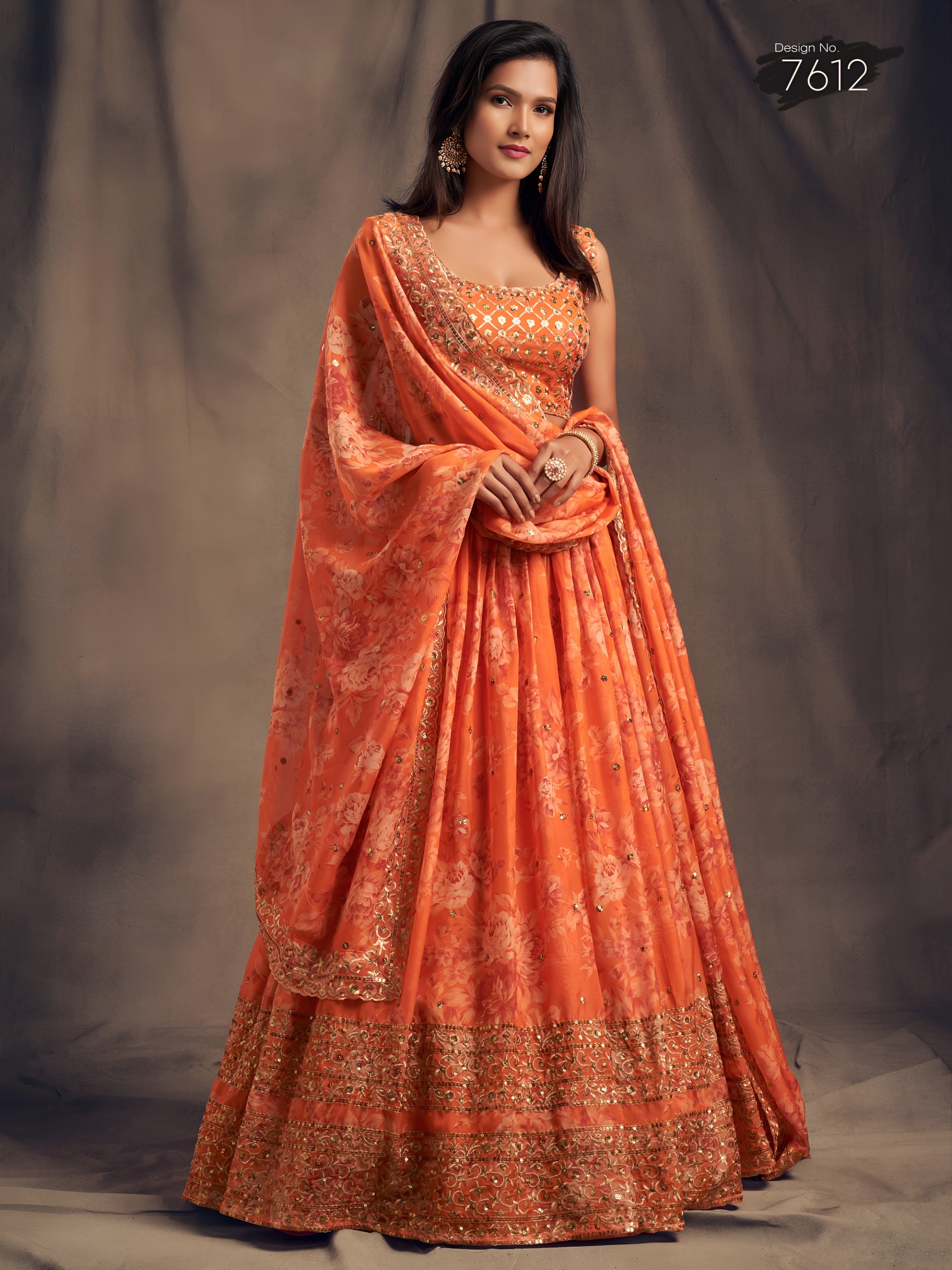 Zeel 7612 Orange Floral Printed Designer Lehenga Choli Collection — Lehenga, Zeel wholesale from Surat — Photo 2