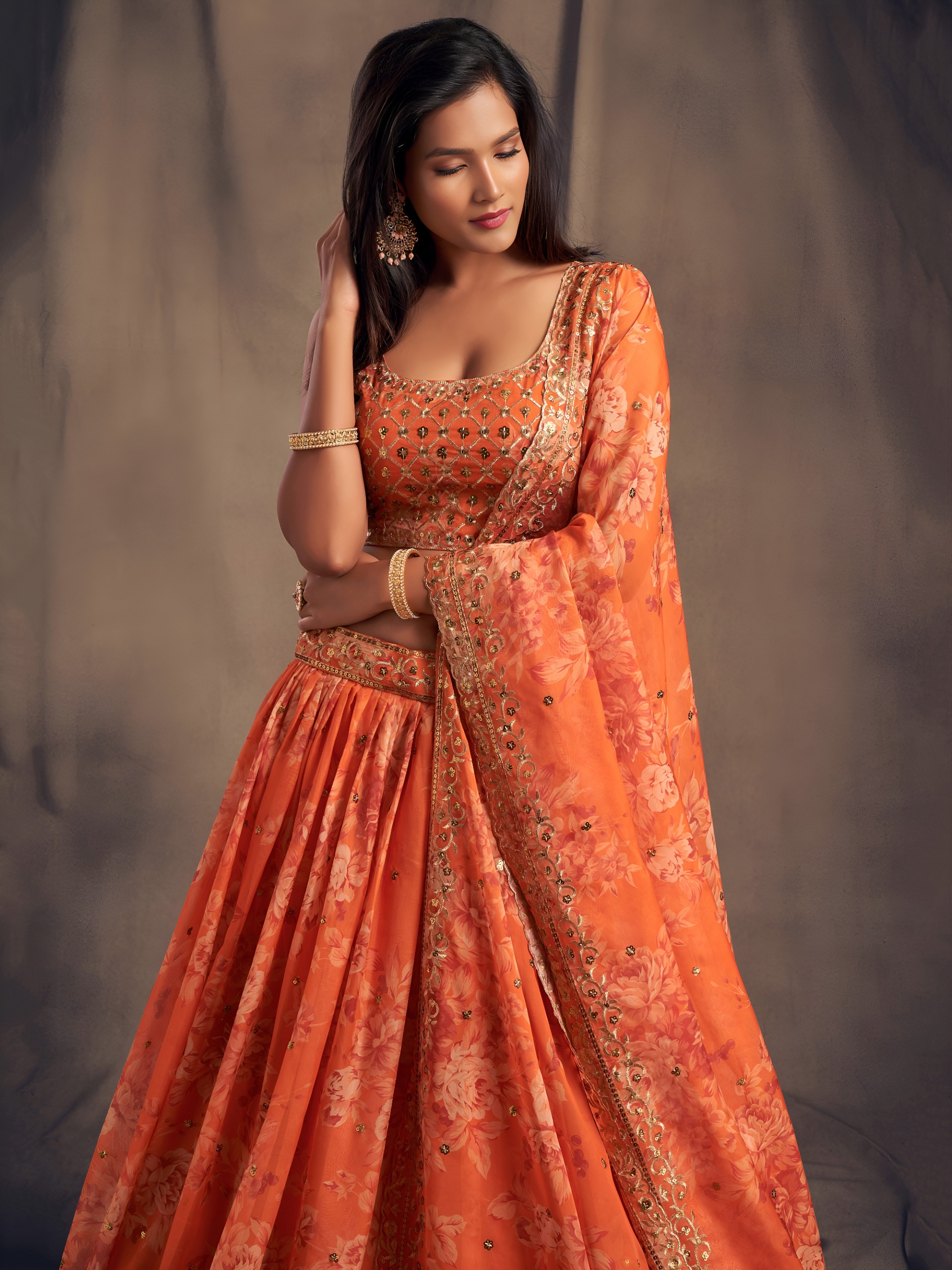 Zeel 7612 Orange Floral Printed Designer Lehenga Choli Collection — Lehenga, Zeel wholesale from Surat — Photo 5