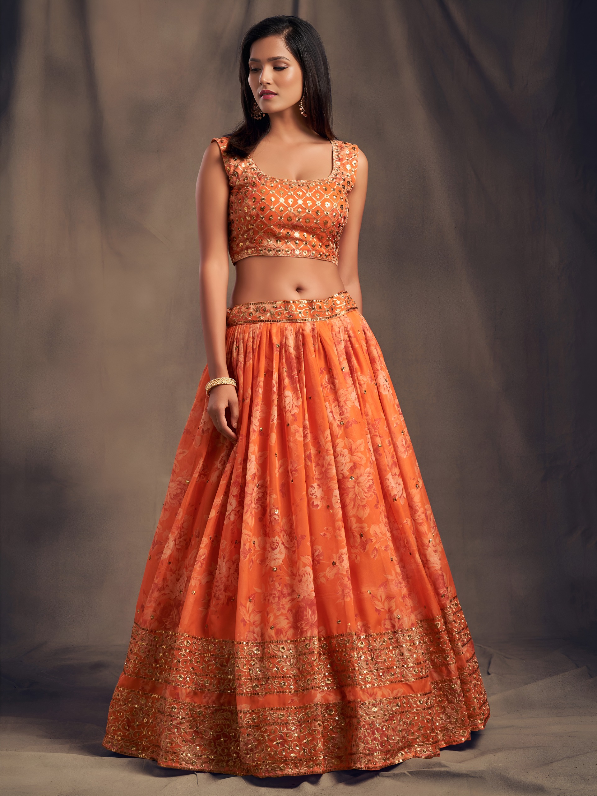 Zeel 7612 Orange Floral Printed Designer Lehenga Choli Collection