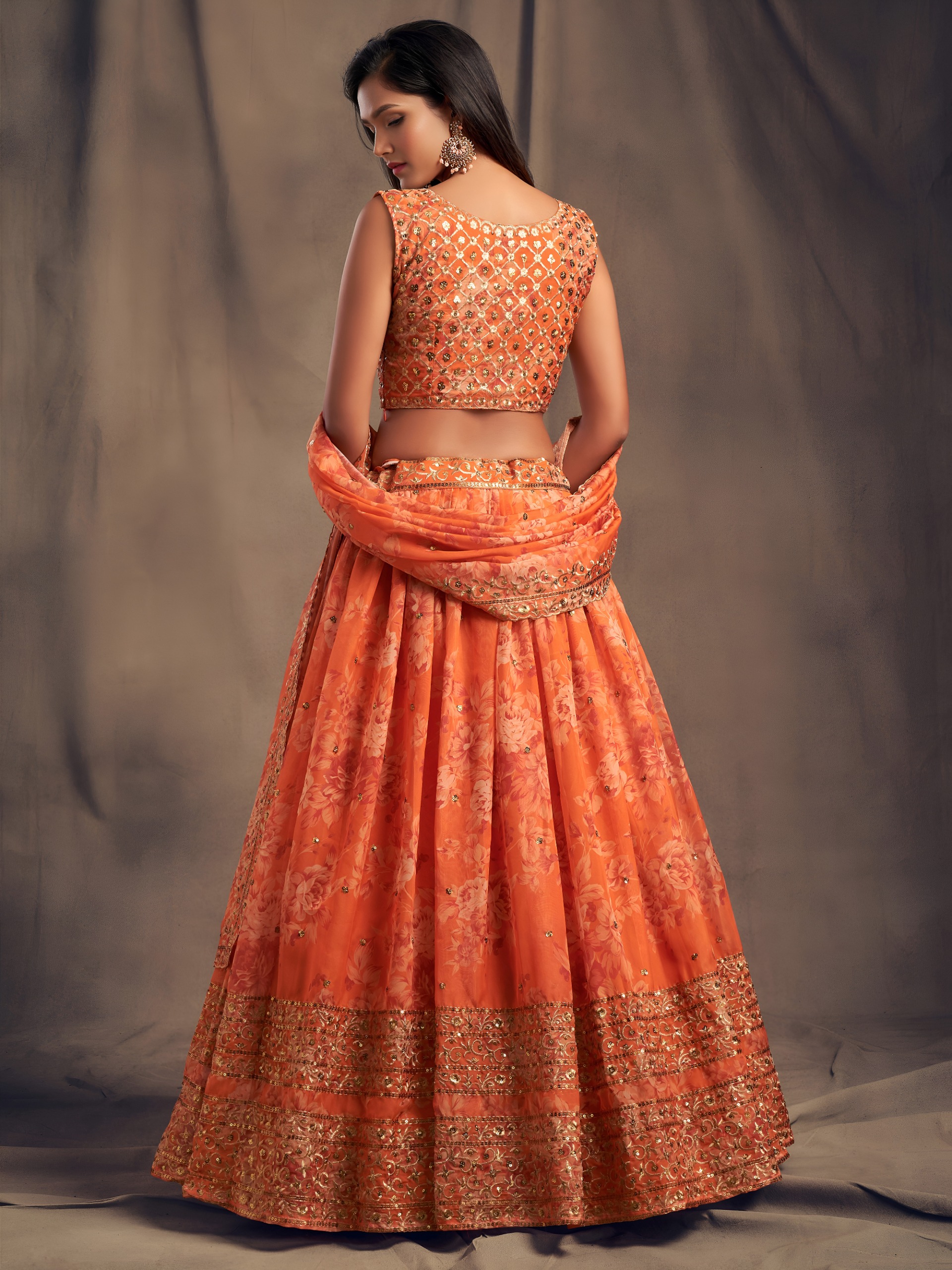 Zeel 7612 Orange Floral Printed Designer Lehenga Choli Collection — Lehenga, Zeel wholesale from Surat — Photo 4