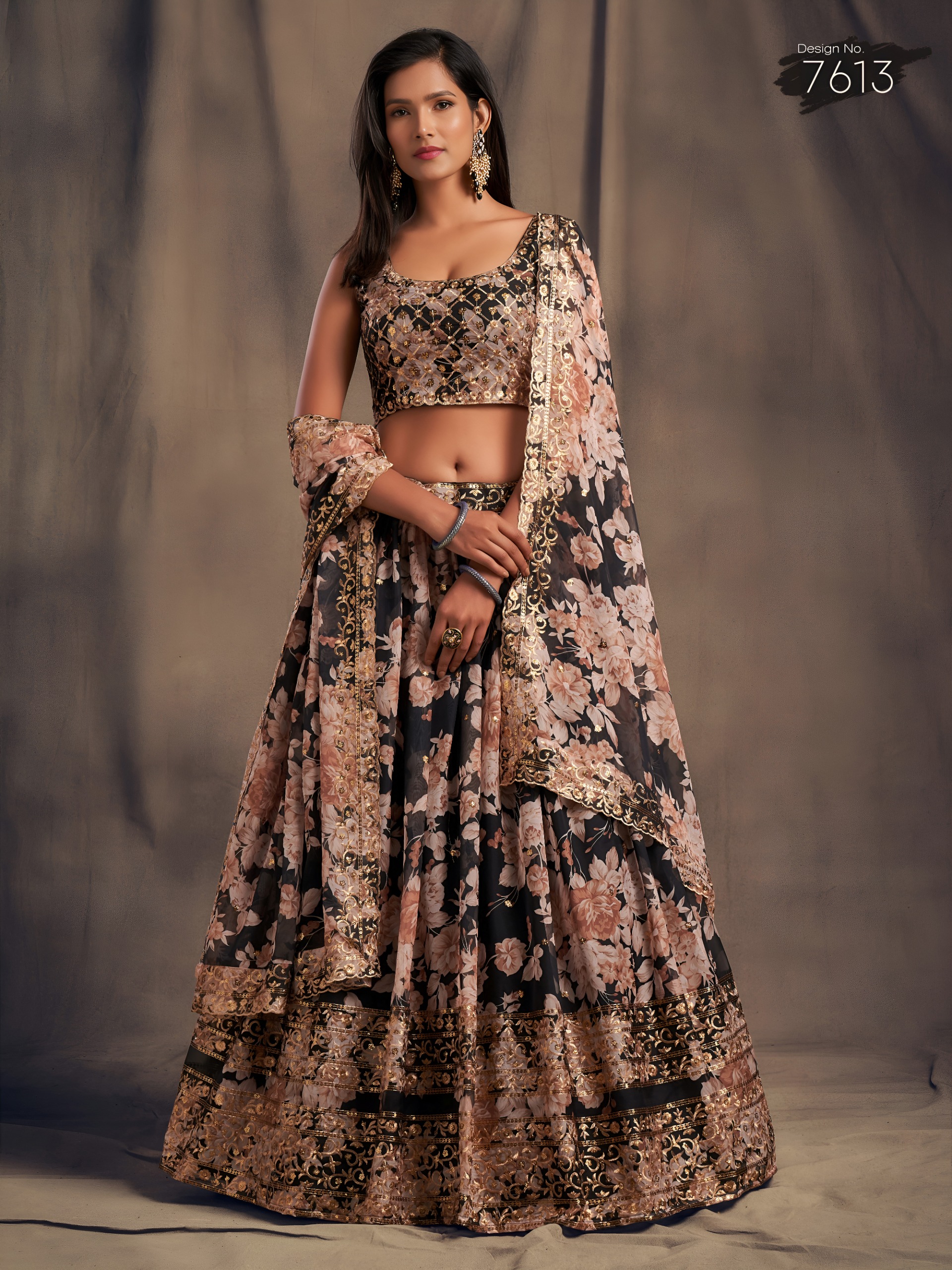 Zeel 7613 Organza Black Floral Printed Designer Lehenga Choli Catalog — Lehenga, Zeel wholesale from Surat — Photo 3