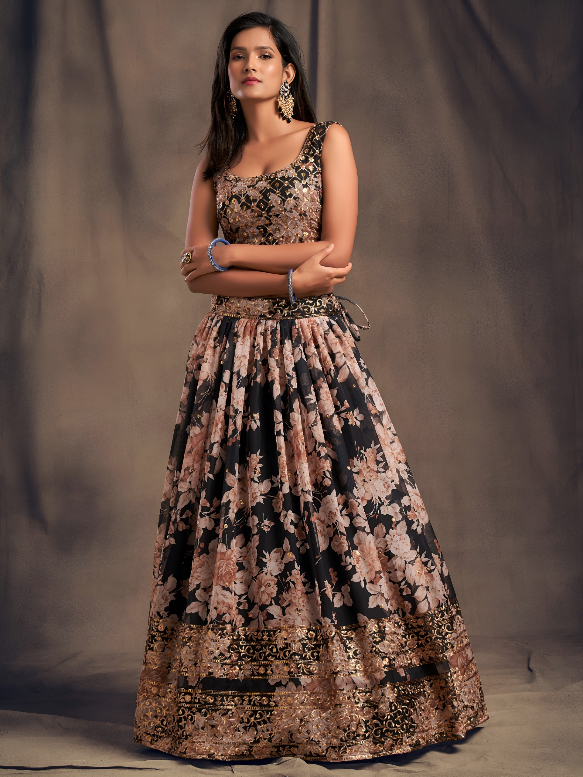 Zeel 7613 Organza Black Floral Printed Designer Lehenga Choli Catalog