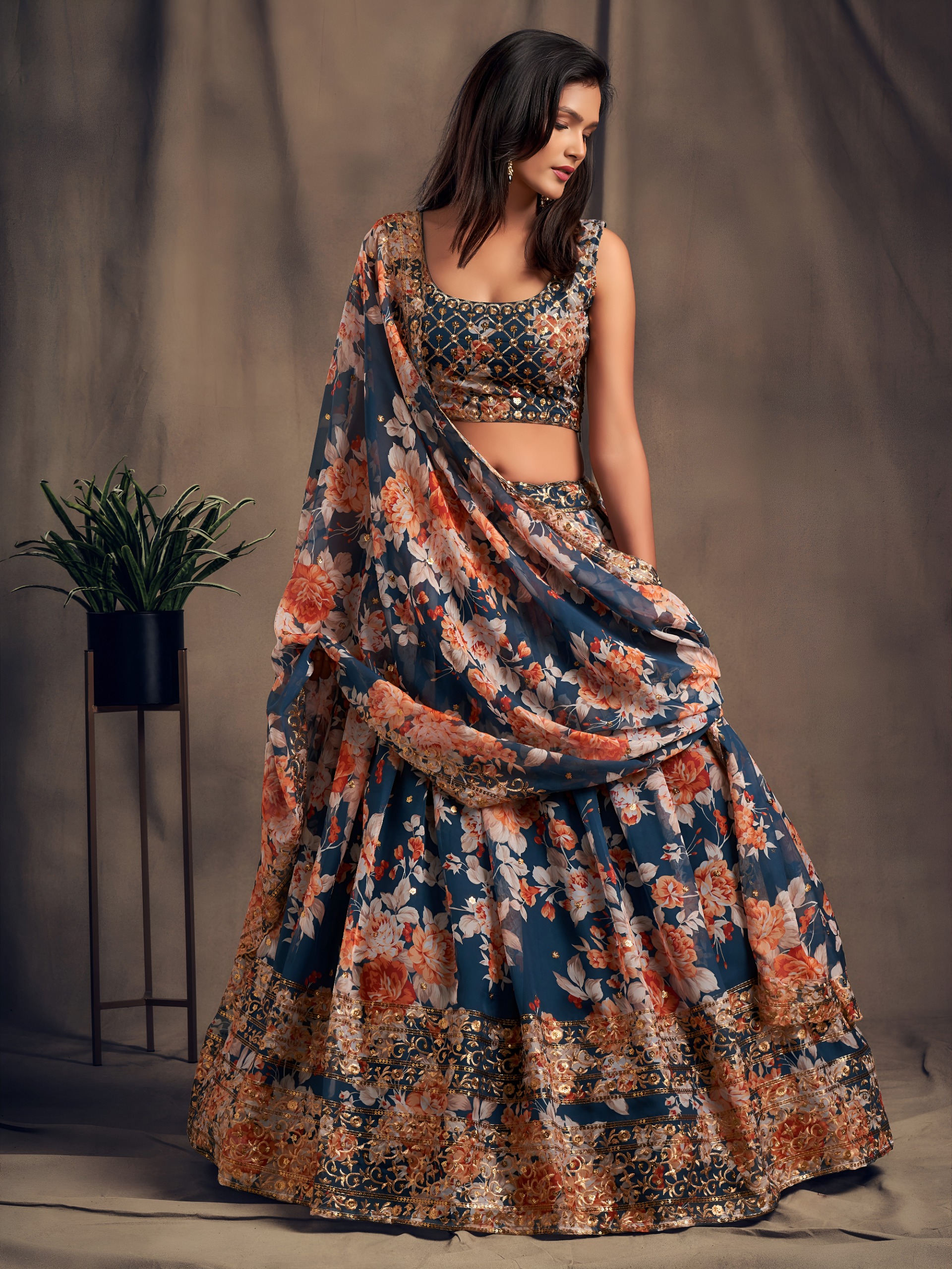 Zeel 7614 Dove Blue Floral Printed Designer Organza Lehenga Choli Catalog — Lehenga, Zeel wholesale from Surat — Photo 3
