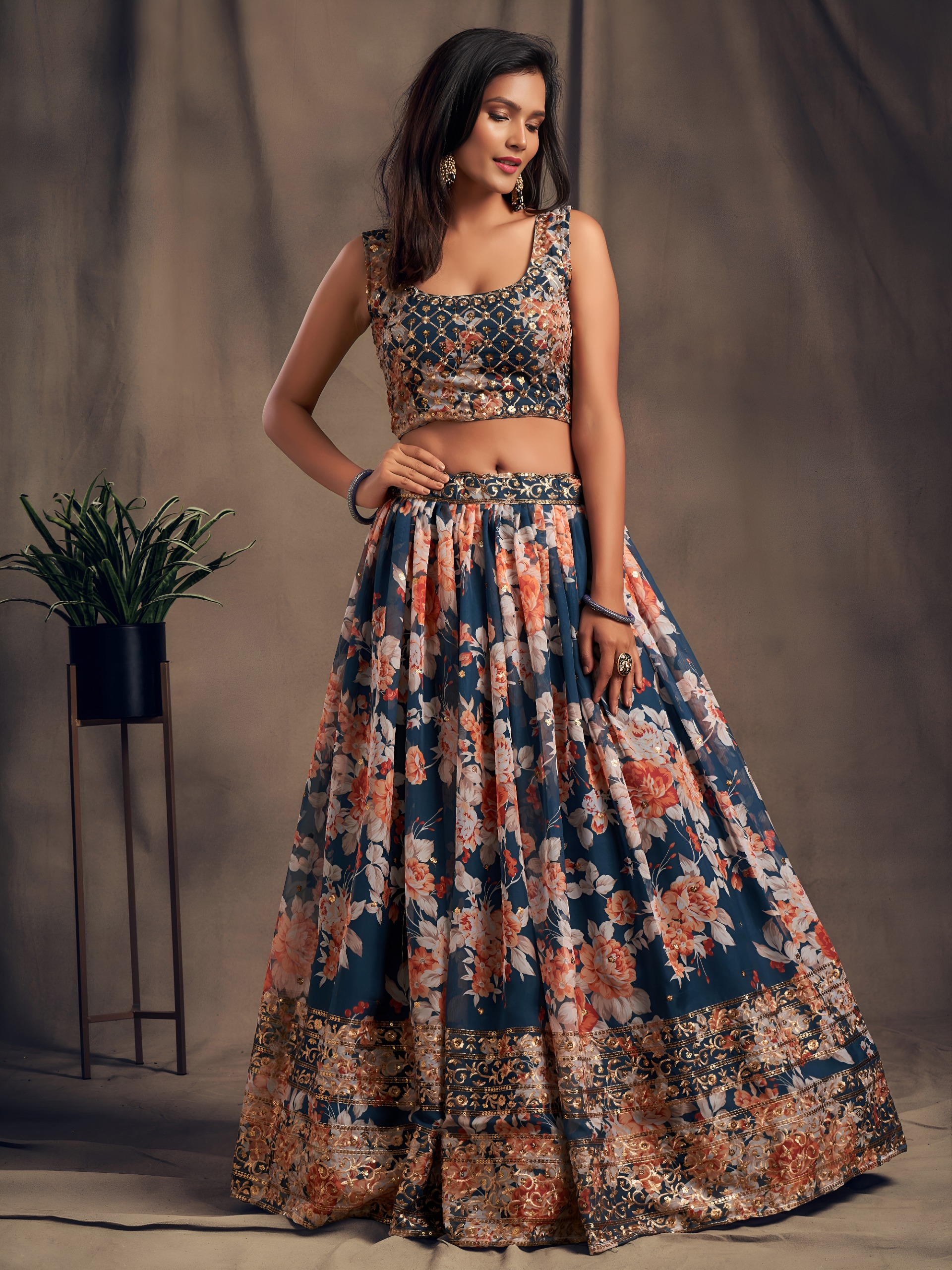 Zeel 7614 Dove Blue Floral Printed Designer Organza Lehenga Choli Catalog — Lehenga, Zeel wholesale from Surat — Photo 4