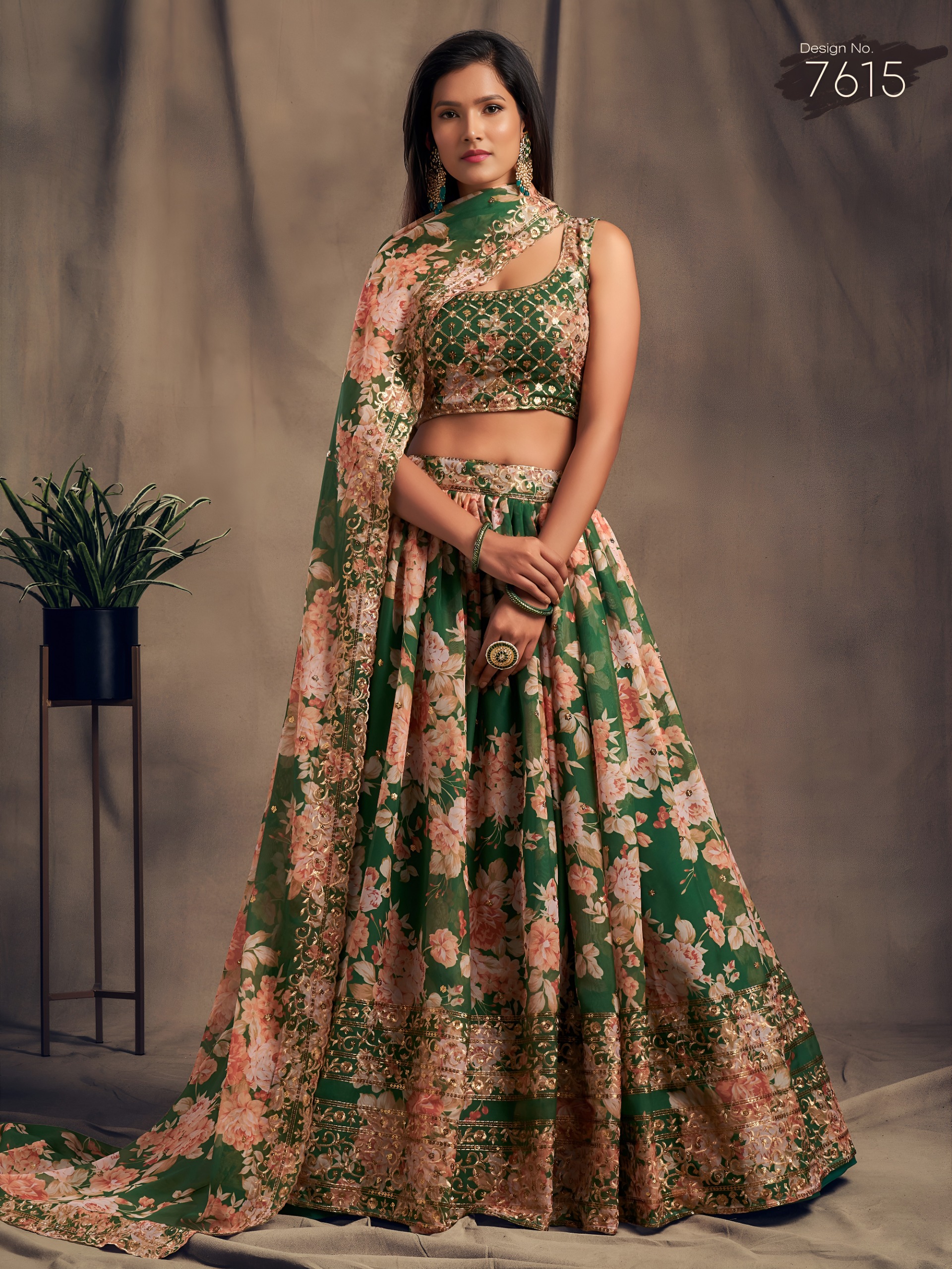 Zeel 7615 Green Floral Printed Designer Organza Lehenga Choli Collection — Wholesale Lehenga, Zeel wholesale from Surat — Photo 2