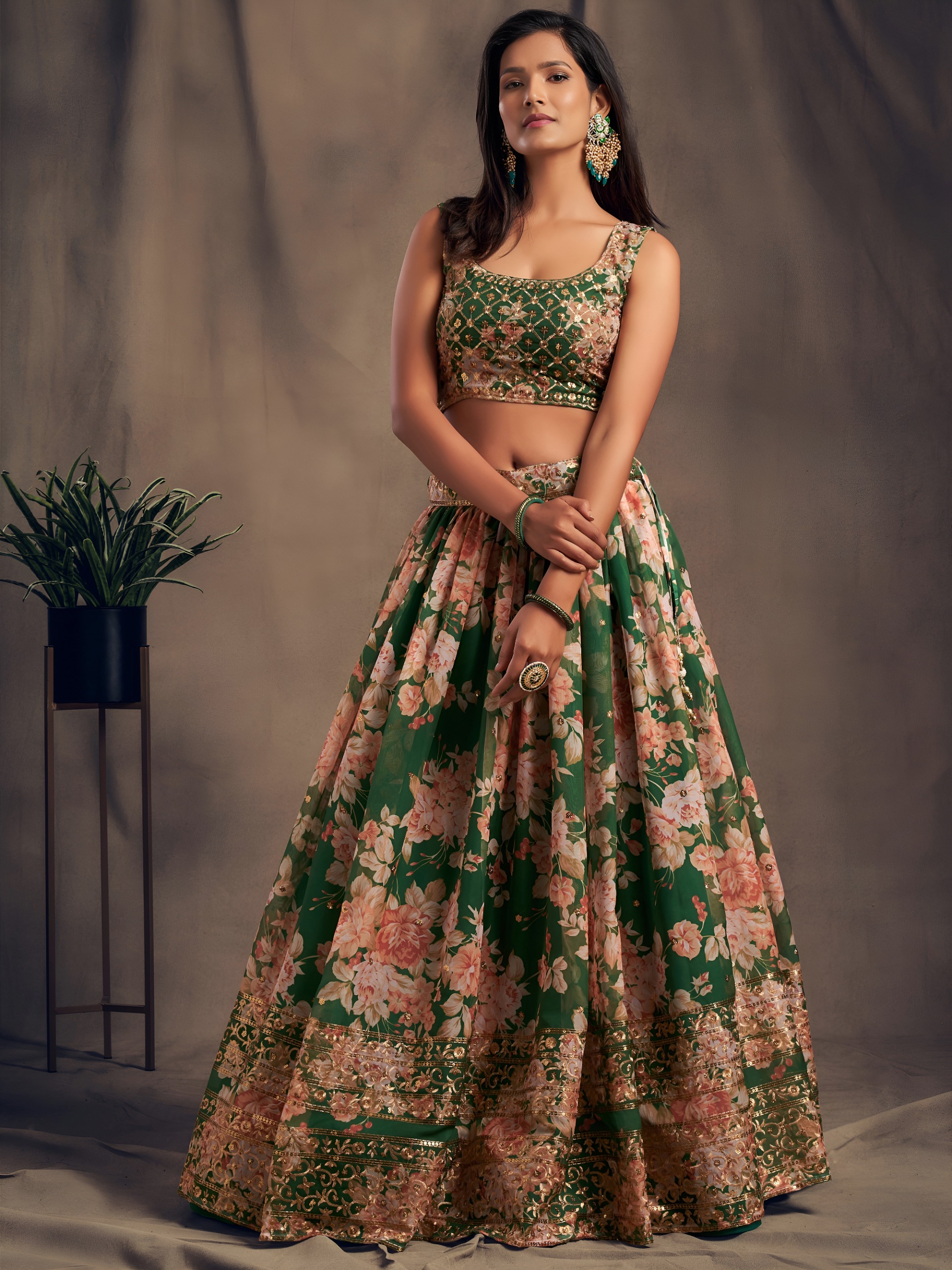 Zeel 7615 Green Floral Printed Designer Organza Lehenga Choli Collection