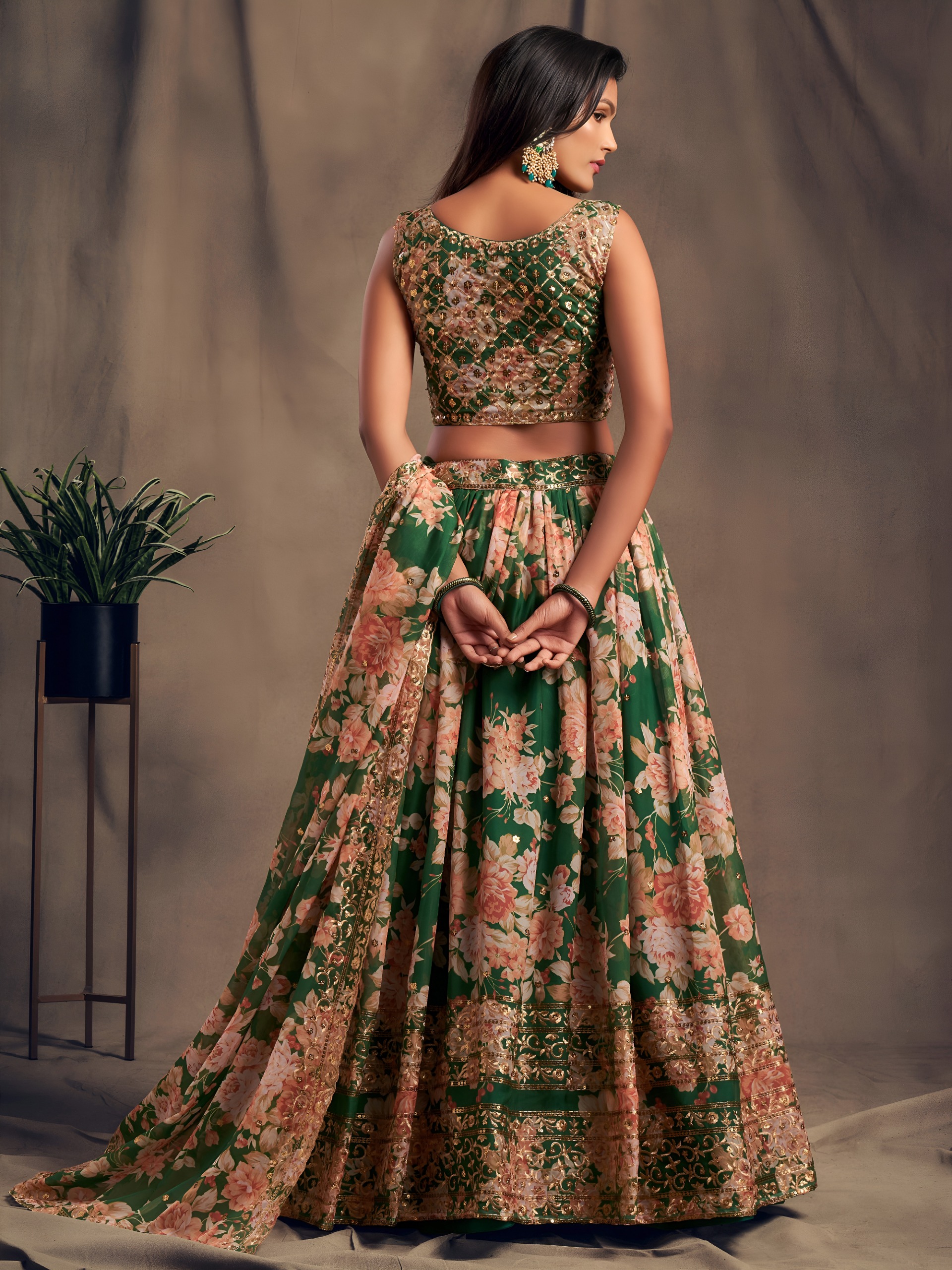 Zeel 7615 Green Floral Printed Designer Organza Lehenga Choli Collection — Wholesale Lehenga, Zeel wholesale from Surat — Photo 3