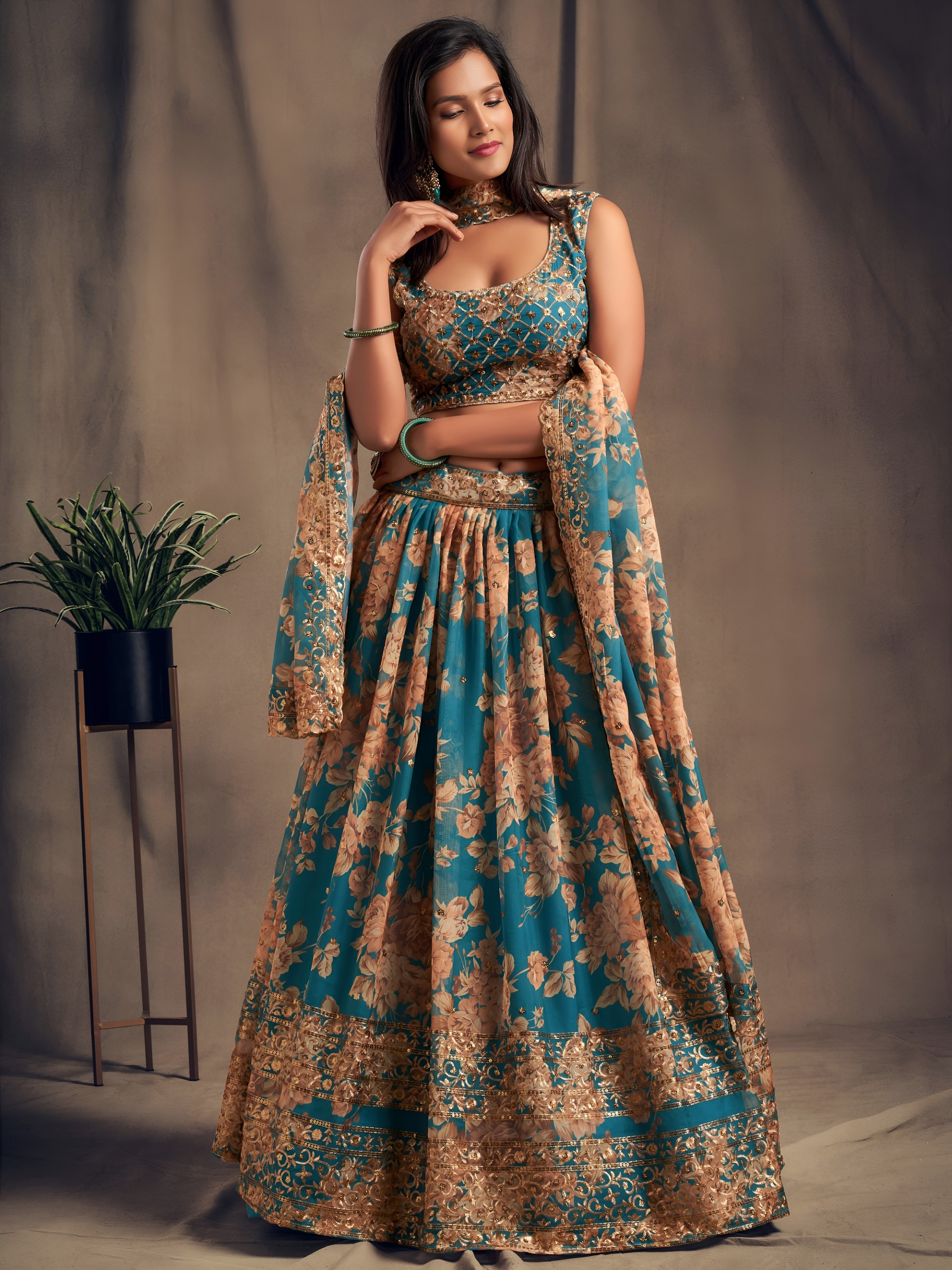Zeel 7616 Teal Blue Floral Printed Designer Organza Lehenga Choli Catalog — Lehenga, Zeel wholesale from Surat — Photo 3