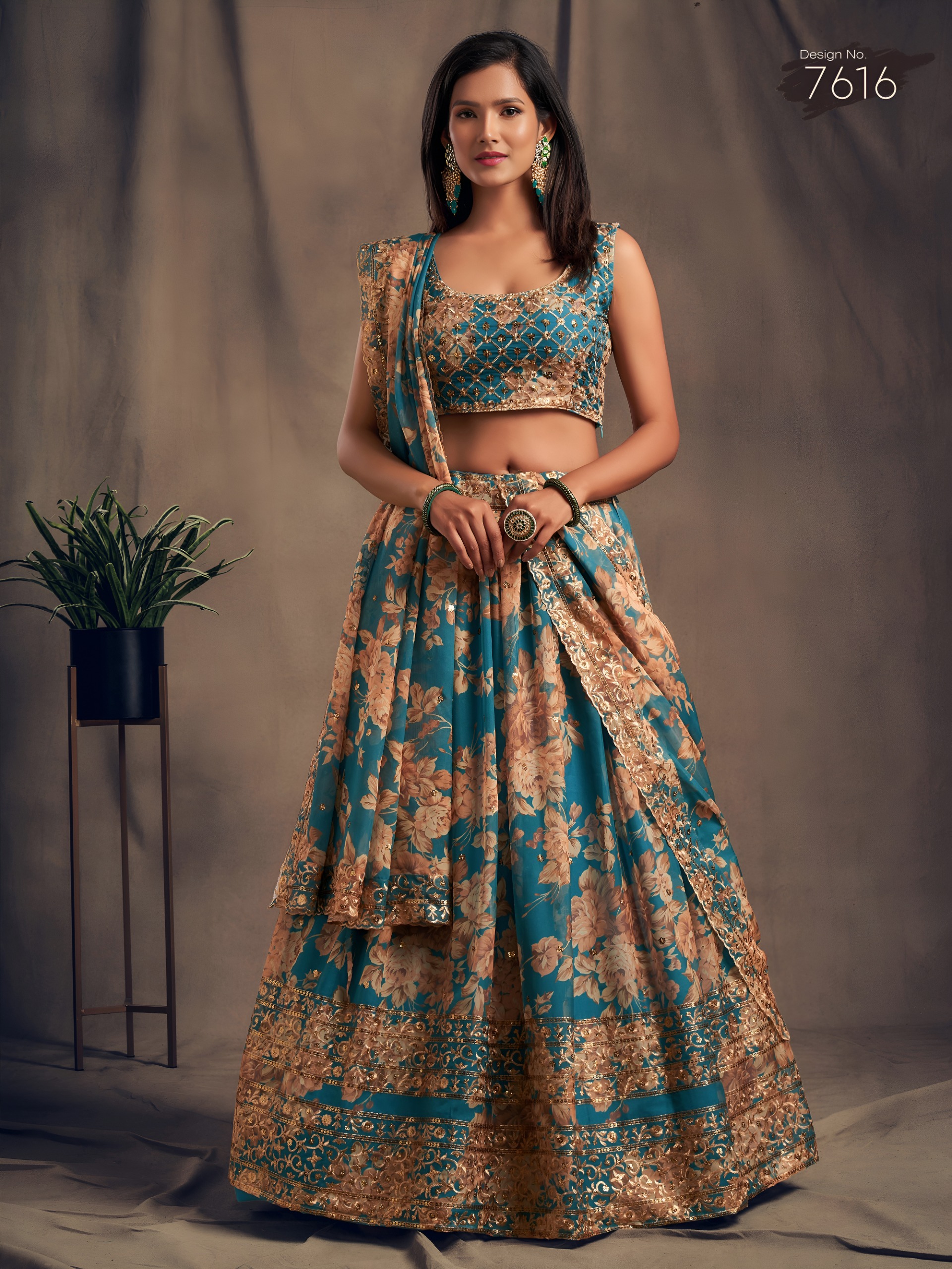 Zeel 7616 Teal Blue Floral Printed Designer Organza Lehenga Choli Catalog — Lehenga, Zeel wholesale from Surat — Photo 2