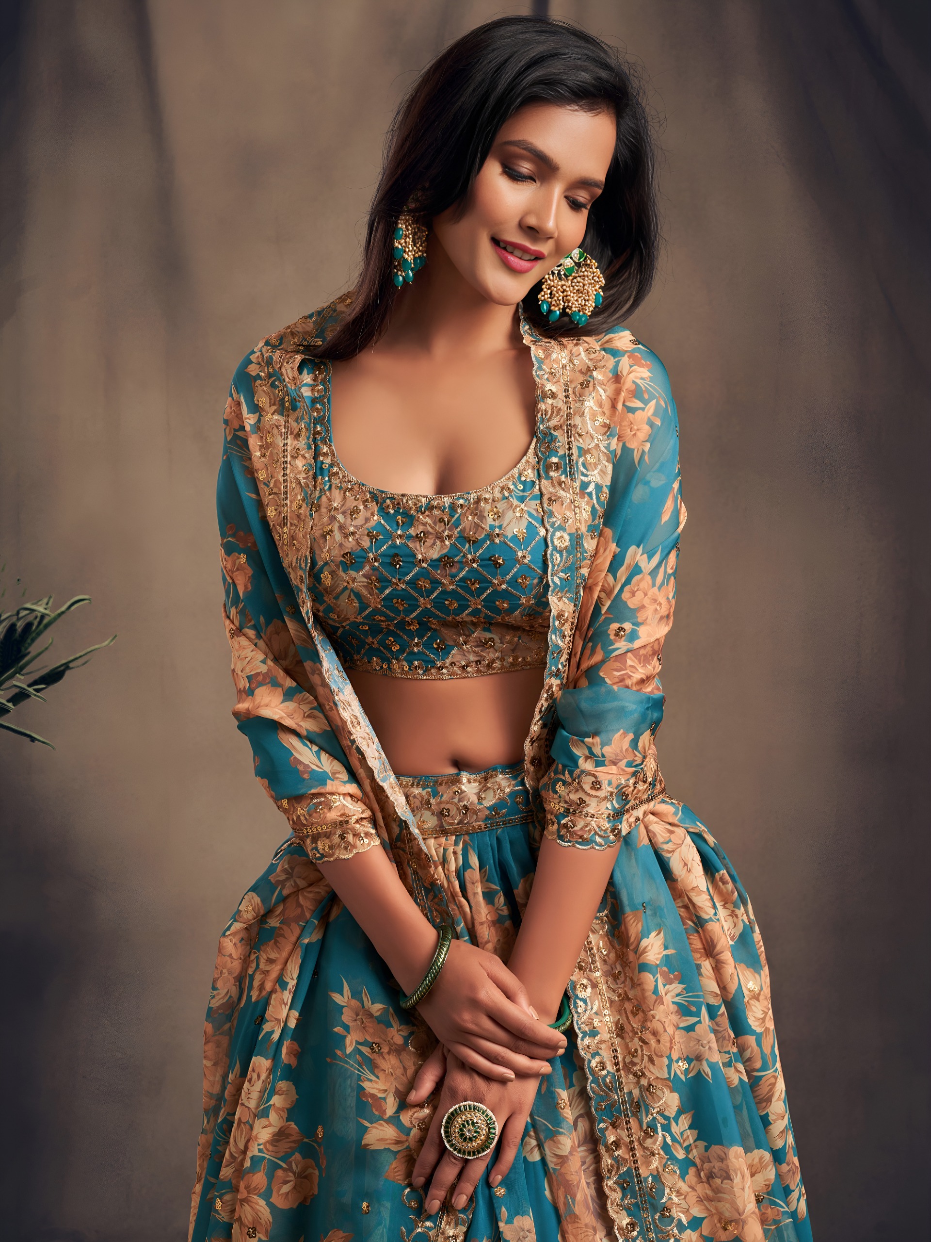 Zeel 7616 Teal Blue Floral Printed Designer Organza Lehenga Choli Catalog — Lehenga, Zeel wholesale from Surat — Photo 5