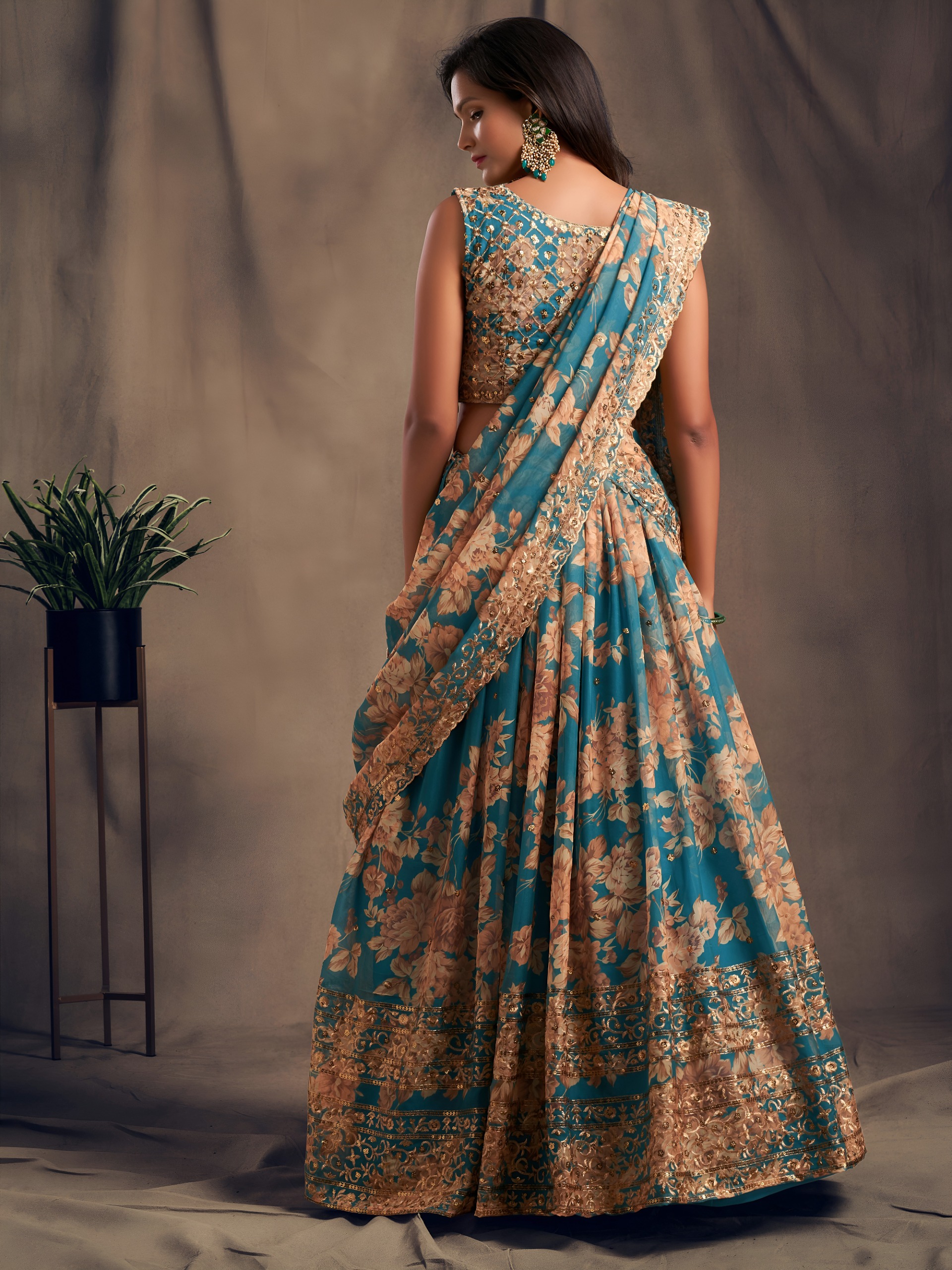 Zeel 7616 Teal Blue Floral Printed Designer Organza Lehenga Choli Catalog — Lehenga, Zeel wholesale from Surat — Photo 4