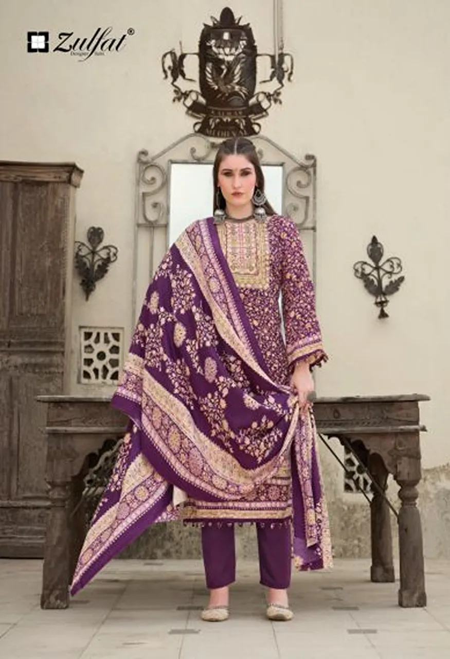 Zulfat Gulnoor Pure Woollen Pashmina Printed Dress Material Collection — Wholesale Salwar Suits, Zulfat Designer Suit wholesale from Surat — view 2