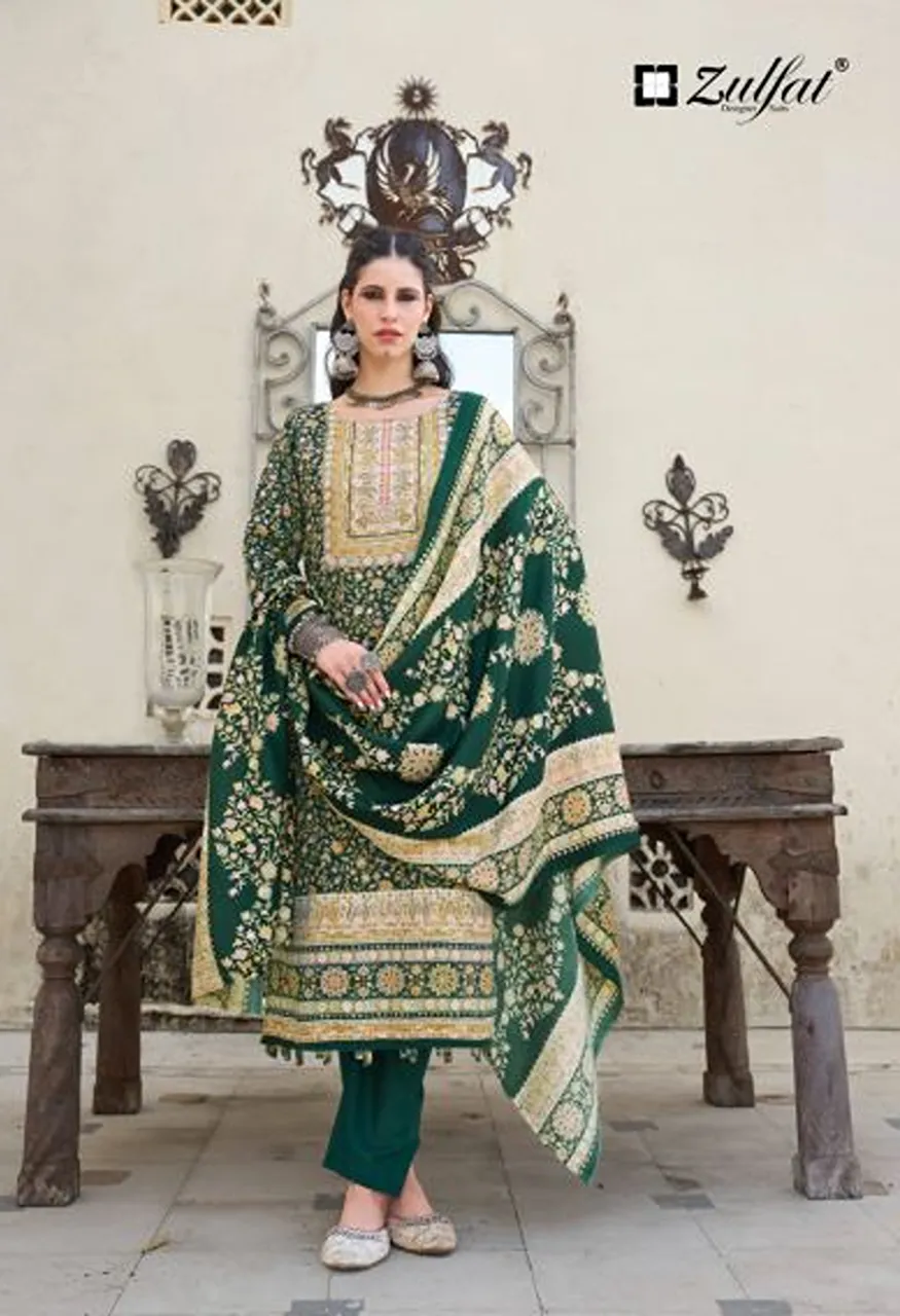 Zulfat Gulnoor Pure Woollen Pashmina Printed Dress Material Collection — Wholesale Salwar Suits, Zulfat Designer Suit wholesale from Surat — view 6