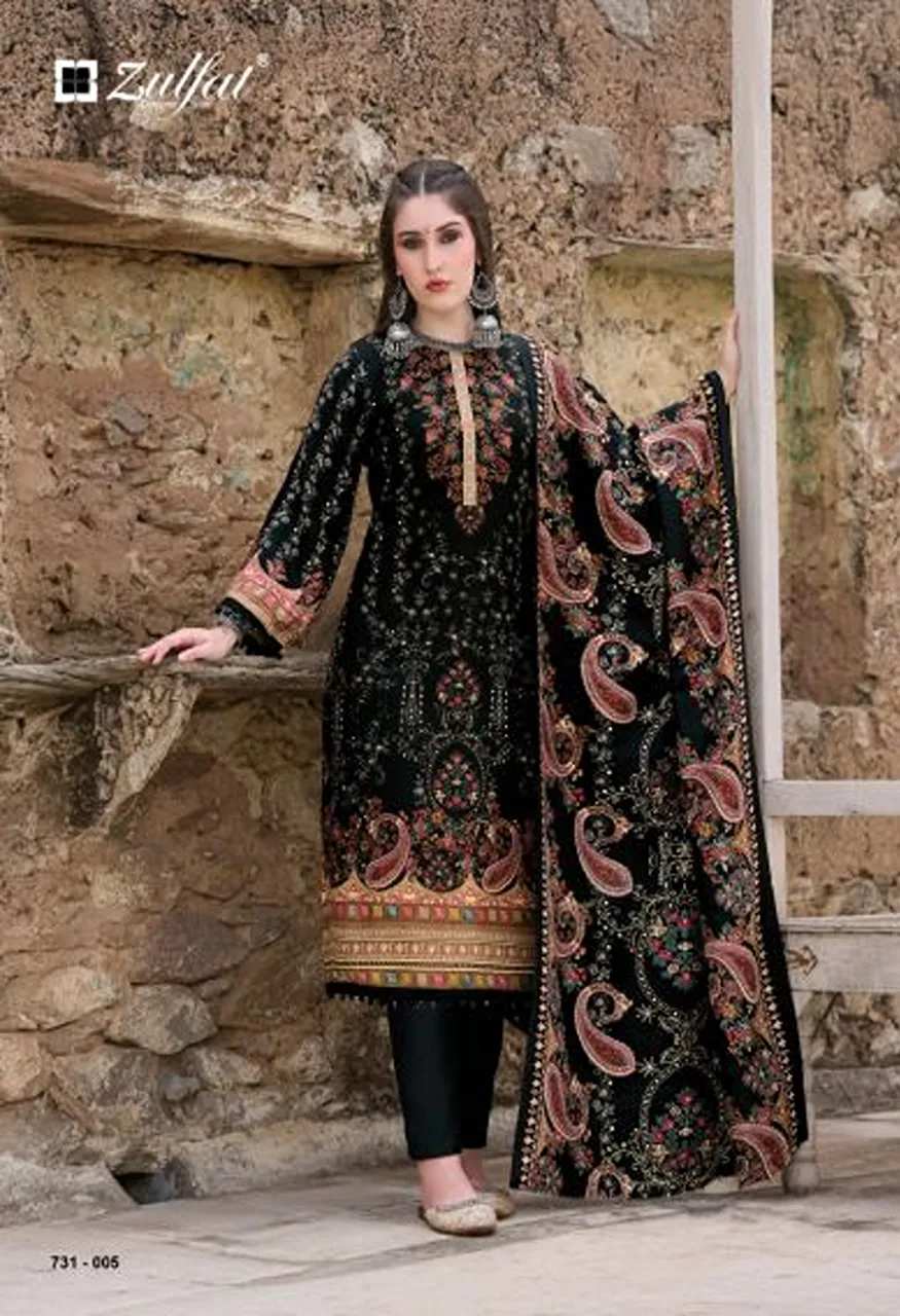 Zulfat Gulnoor Pure Woollen Pashmina Printed Dress Material Collection — Wholesale Salwar Suits, Zulfat Designer Suit wholesale from Surat — view 4