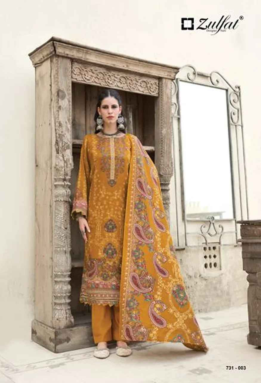 Zulfat Gulnoor Pure Woollen Pashmina Printed Dress Material Collection