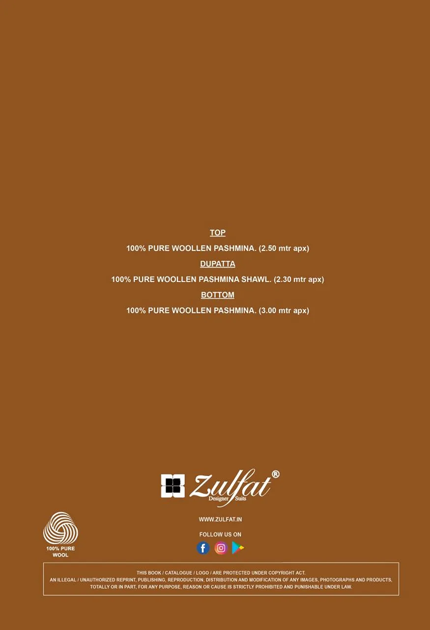 Zulfat Gulnoor Pure Woollen Pashmina Printed Dress Material Collection — Wholesale Salwar Suits, Zulfat Designer Suit wholesale from Surat — view 8