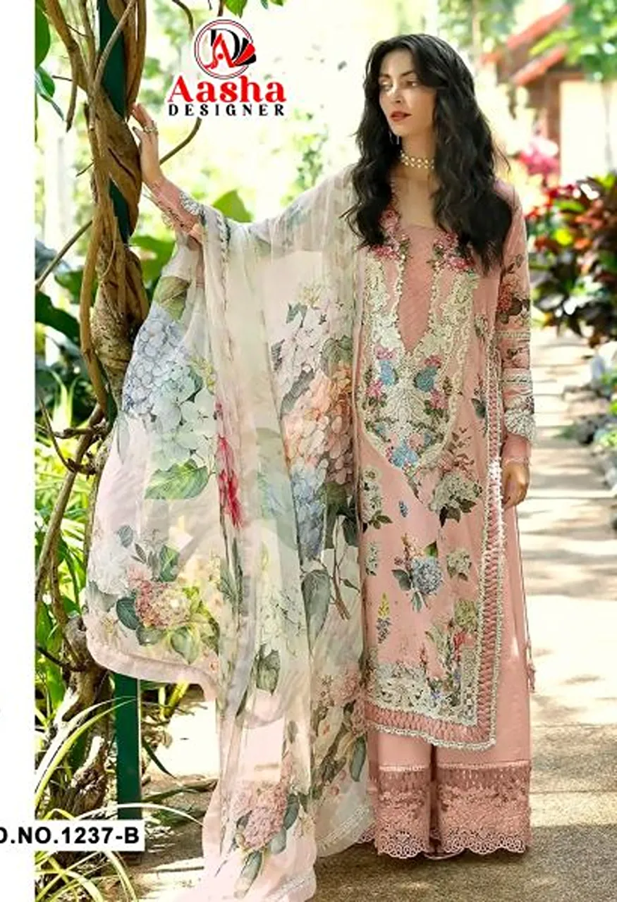Aasha 1237 Lawn Dupatta Cotton Print Embroidered Pakistani Salwar Kameez