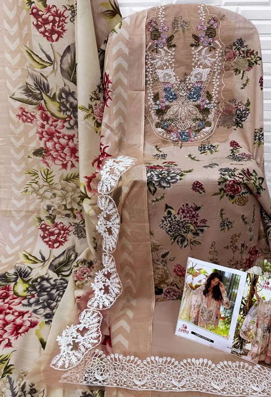 Aasha 1237 Lawn Dupatta Cotton Print Embroidered Pakistani Salwar Kameez — Wholesale Salwar Suits, Aasha Designer wholesale from Surat — Photo 5