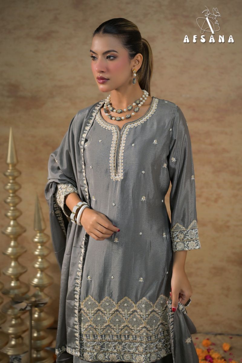 Afsana Gajari New Colors Chinon Dyed Embroidered Designer Salwar Kameez Catalog