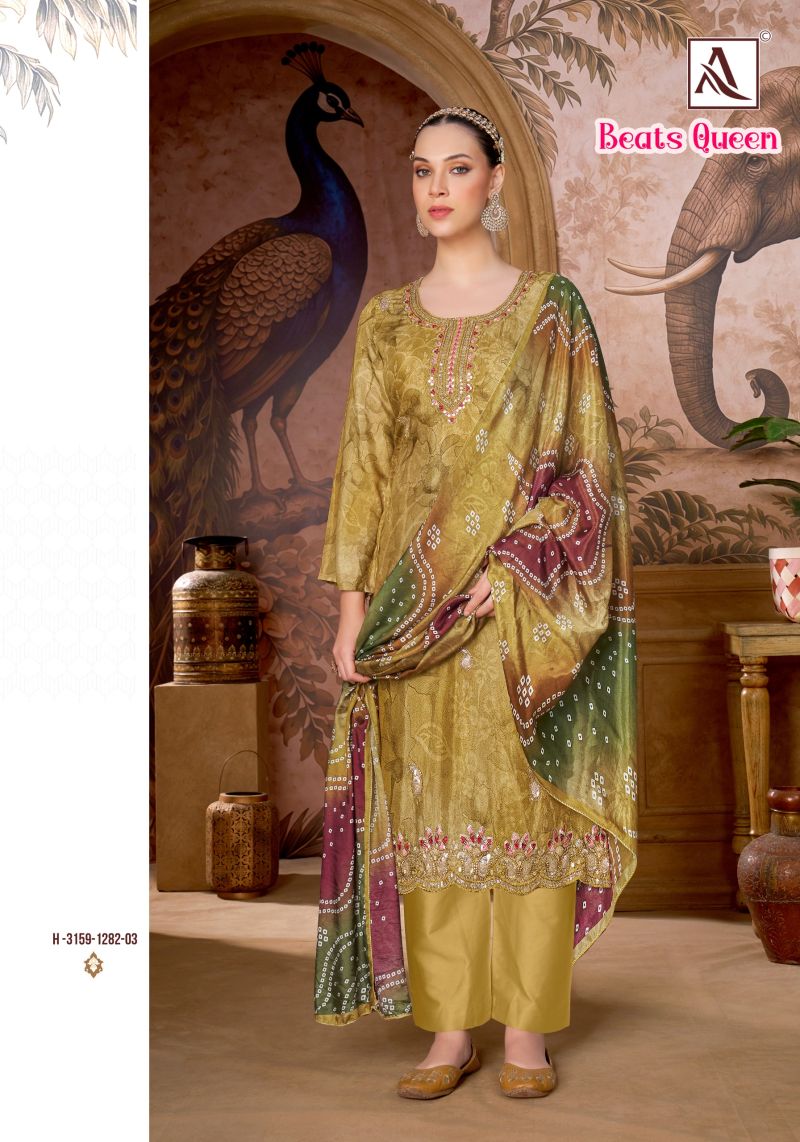 Alok Beats Queen Viscose Muslin Print Beats Work Designer Dress Material — Wholesale Pakistani Suits, Vardan Ethnic wholesale from Surat — Photo 2