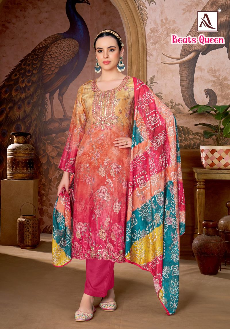 Alok Beats Queen Viscose Muslin Print Beats Work Designer Dress Material — Wholesale Pakistani Suits, Vardan Ethnic wholesale from Surat — Photo 3