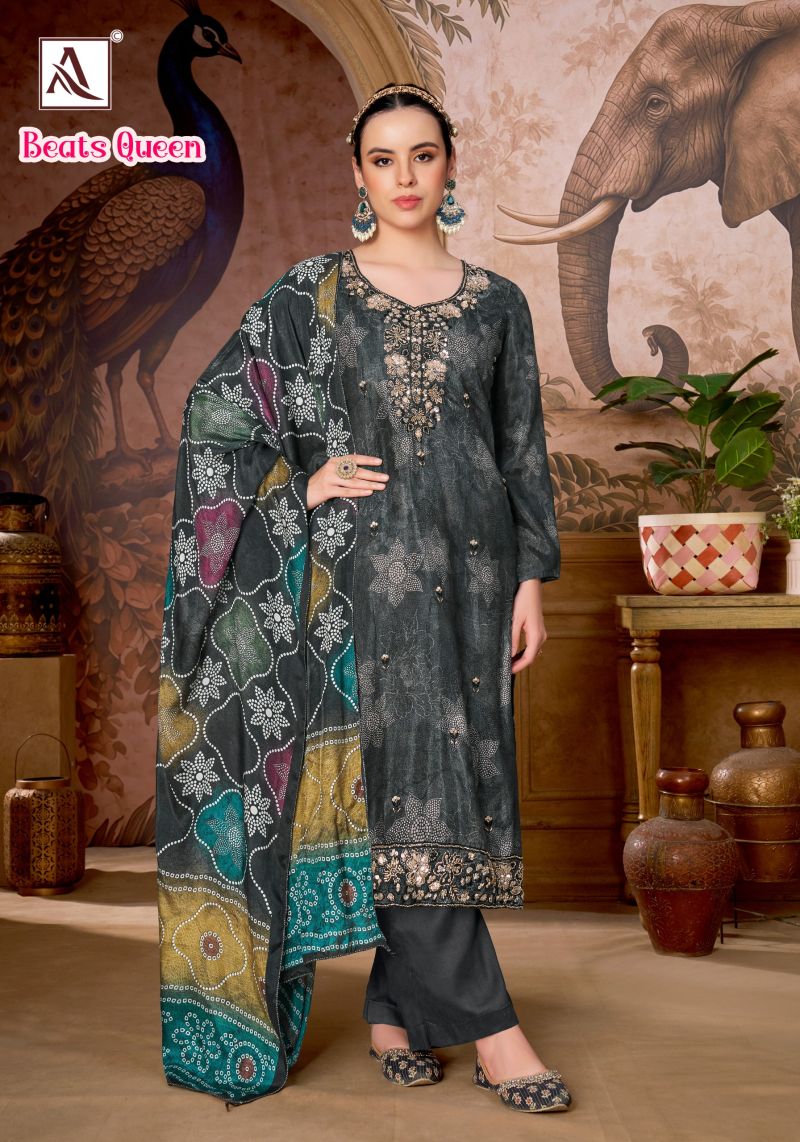 Alok Beats Queen Viscose Muslin Print Beats Work Designer Dress Material — Wholesale Pakistani Suits, Vardan Ethnic wholesale from Surat — Photo 4