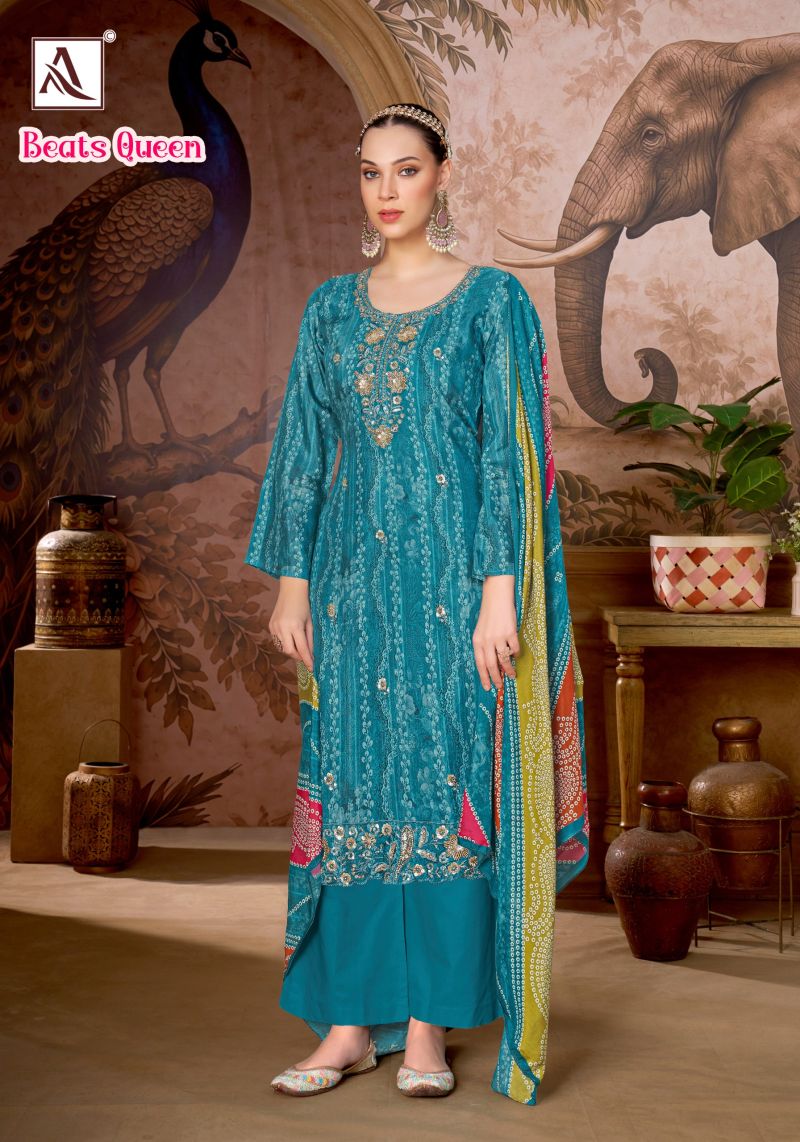 Alok Beats Queen Viscose Muslin Print Beats Work Designer Dress Material — Wholesale Pakistani Suits, Vardan Ethnic wholesale from Surat — Photo 5