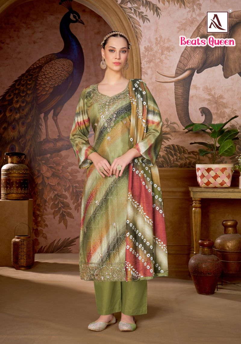 Alok Beats Queen Viscose Muslin Print Beats Work Designer Dress Material — Wholesale Pakistani Suits, Vardan Ethnic wholesale from Surat — Photo 6