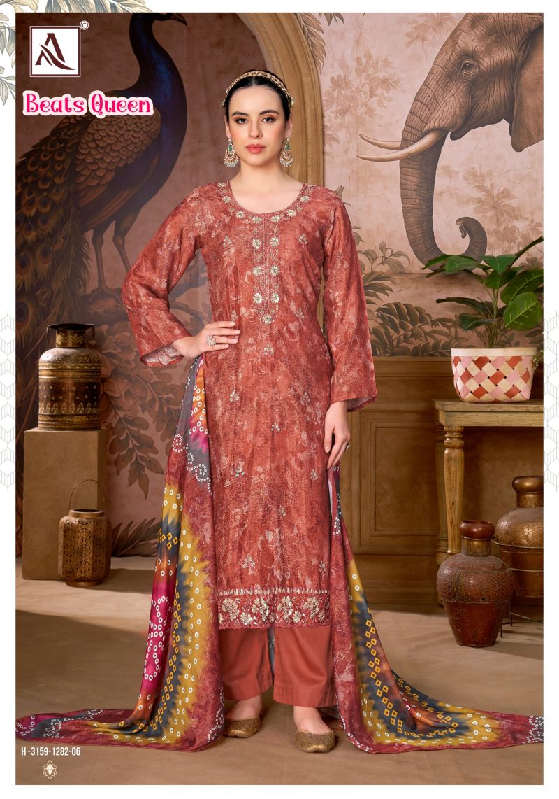 Alok Beats Queen Viscose Muslin Print Beats Work Designer Dress Material — Wholesale Pakistani Suits, Vardan Ethnic wholesale from Surat — Photo 7