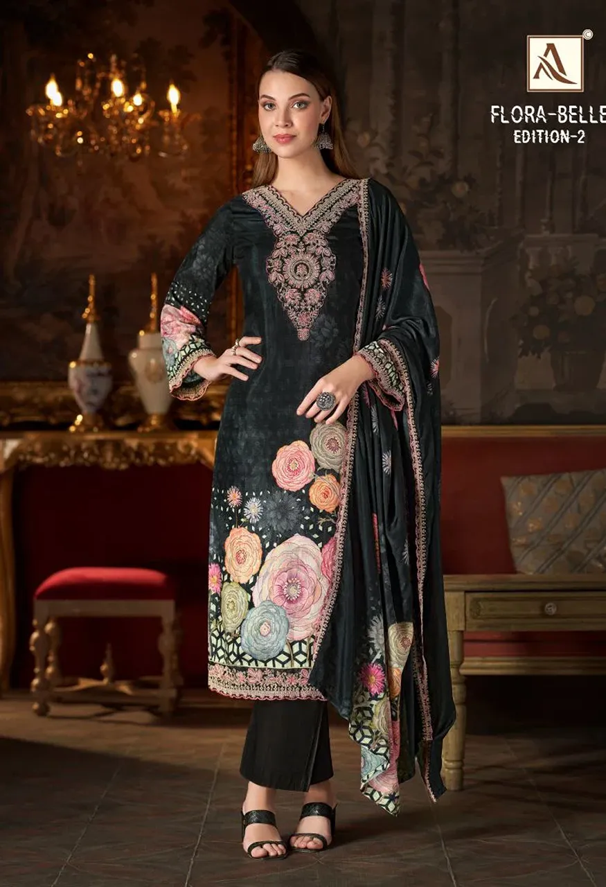 Alok Flora Belle Edition 2 Maslin Digital Printed Designer Dress Material Collection — Wholesale Salwar Suits, Alok Suits wholesale from Surat — Photo 2