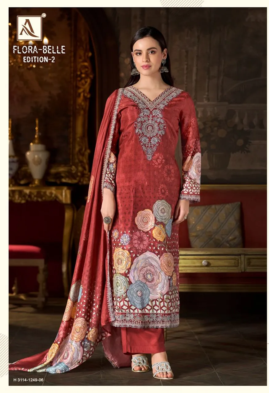 Alok Flora Belle Edition 2 Maslin Digital Printed Designer Dress Material Collection — Wholesale Salwar Suits, Alok Suits wholesale from Surat — Photo 5