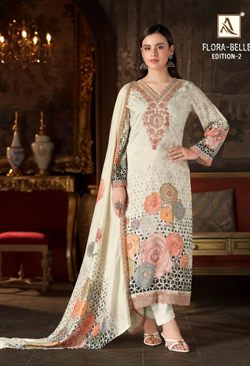 Alok Flora Belle Edition 2 Maslin Digital Printed Designer Dress Material Collection — Wholesale Salwar Suits, Alok Suits wholesale from Surat — Photo 4