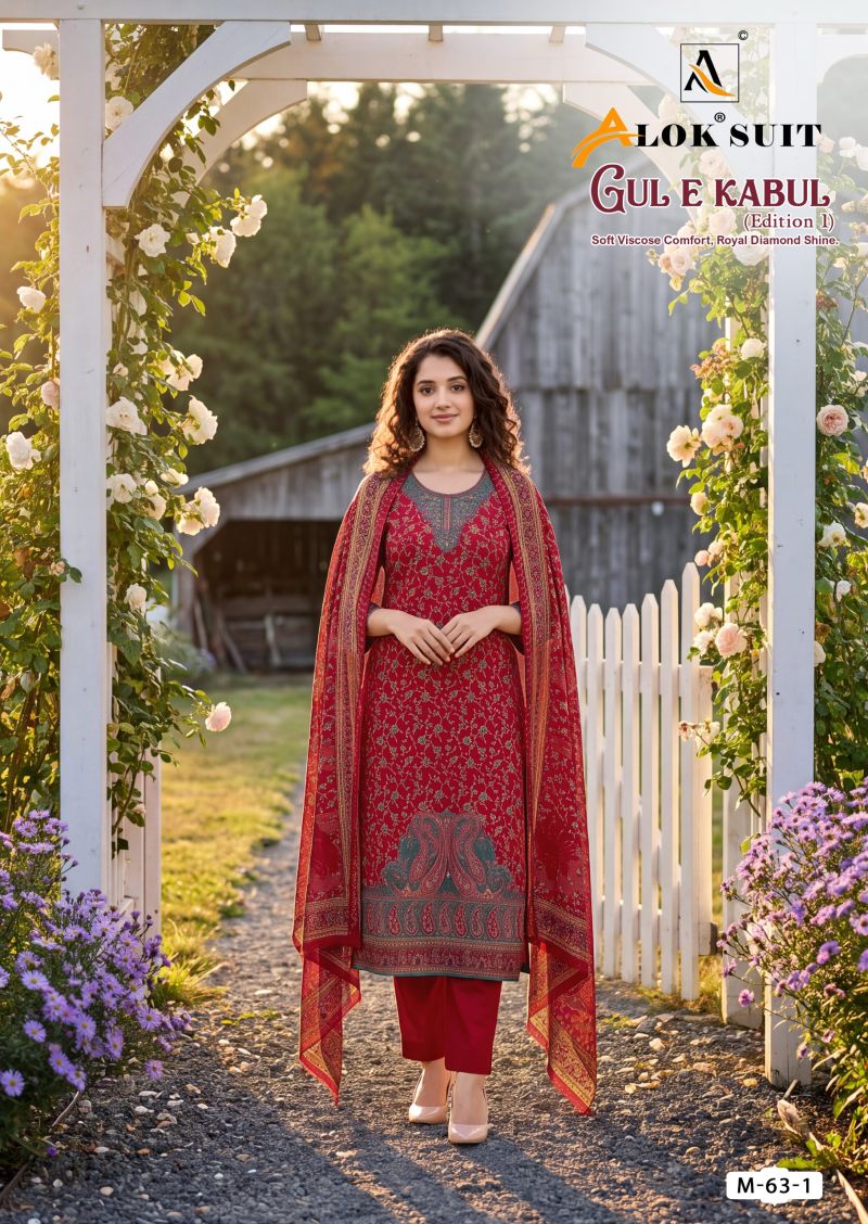 Alok Gul E Kabul Vol 1 Viscose Alpine Printed Dress Material with Diamond Work — Wholesale Salwar Suits, Alok Suits wholesale from Surat — view 7