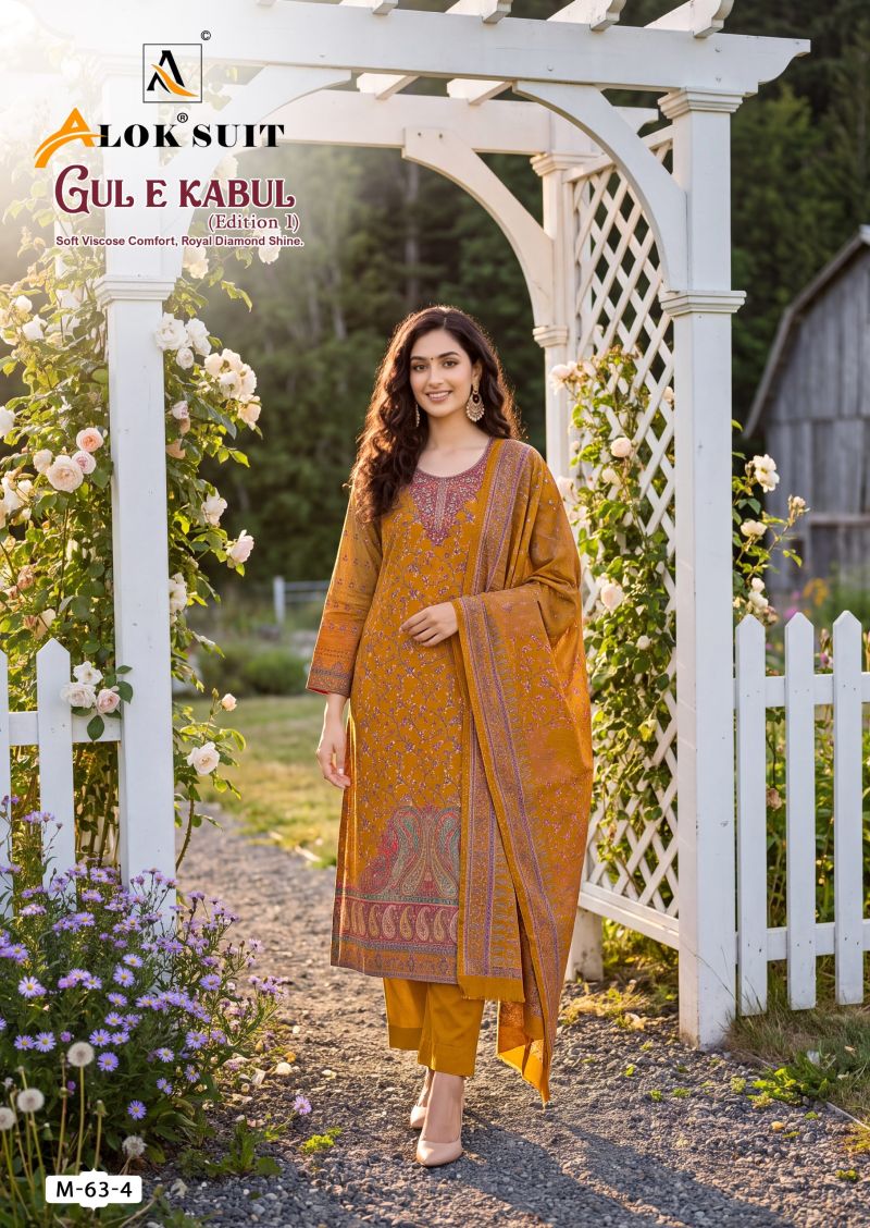 Alok Gul E Kabul Vol 1 Viscose Alpine Printed Dress Material with Diamond Work — Wholesale Salwar Suits, Alok Suits wholesale from Surat — view 5