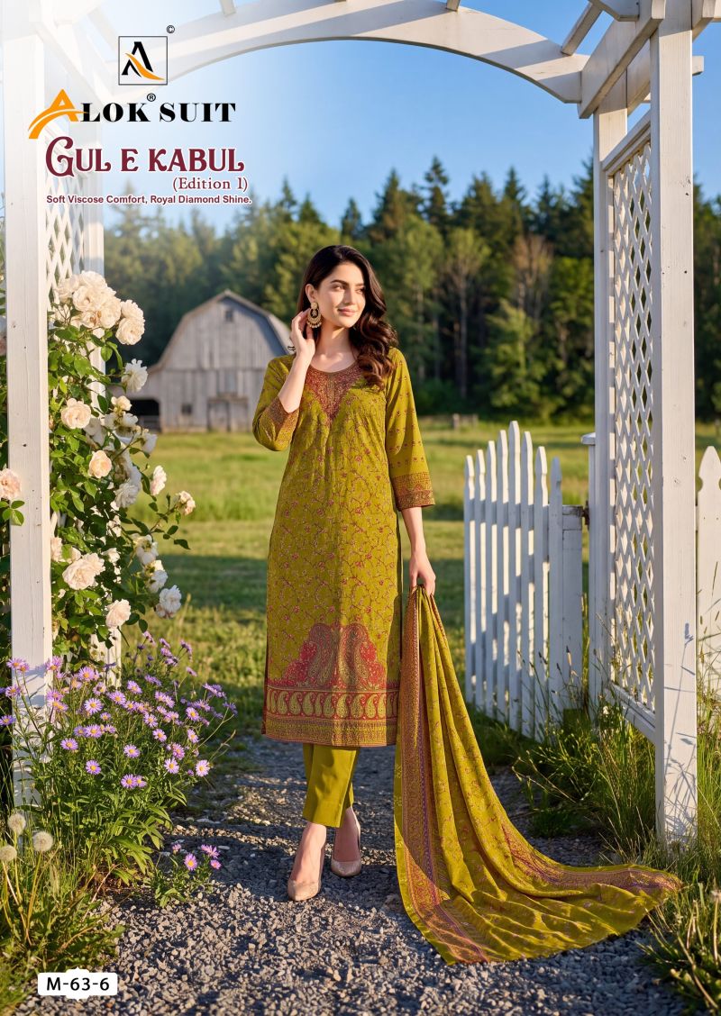 Alok Gul E Kabul Vol 1 Viscose Alpine Printed Dress Material with Diamond Work — Wholesale Salwar Suits, Alok Suits wholesale from Surat — view 3