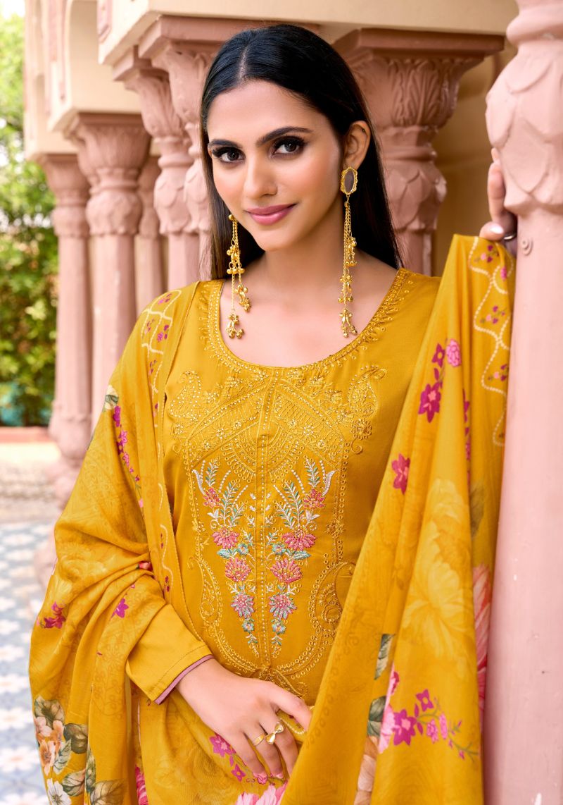 Alok Rameesha Pure Zam Self Embroidered Dress Material Collection