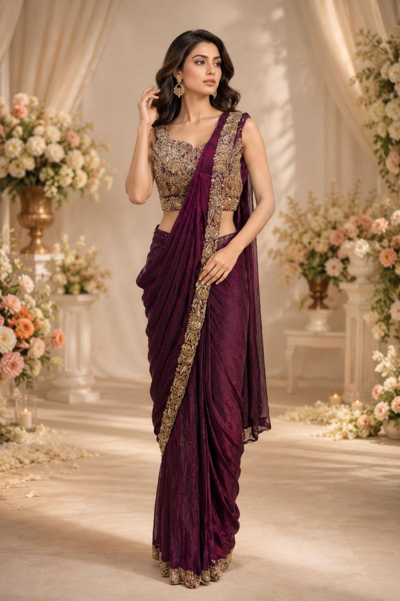 Amoha A 505 Fendy Satin Beads Work Ready To Wear Saree — Wholesale Sarees, AMOHA wholesale from Surat — Photo 2