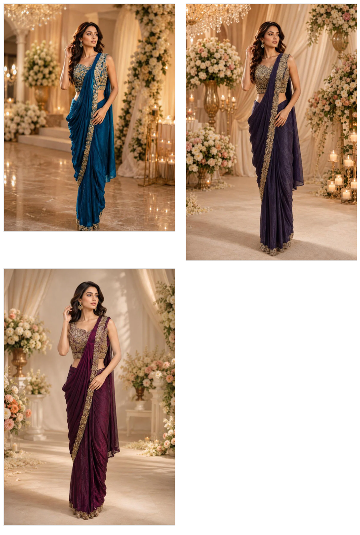 Amoha A 505 Fendy Satin Beads Work Ready To Wear Saree — Wholesale Sarees, AMOHA wholesale from Surat — Photo 4