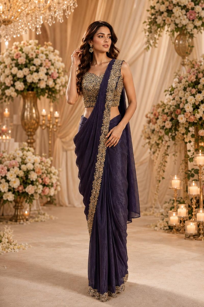 Amoha A 505 Fendy Satin Beads Work Ready To Wear Saree — Wholesale Sarees, AMOHA wholesale from Surat — Photo 3