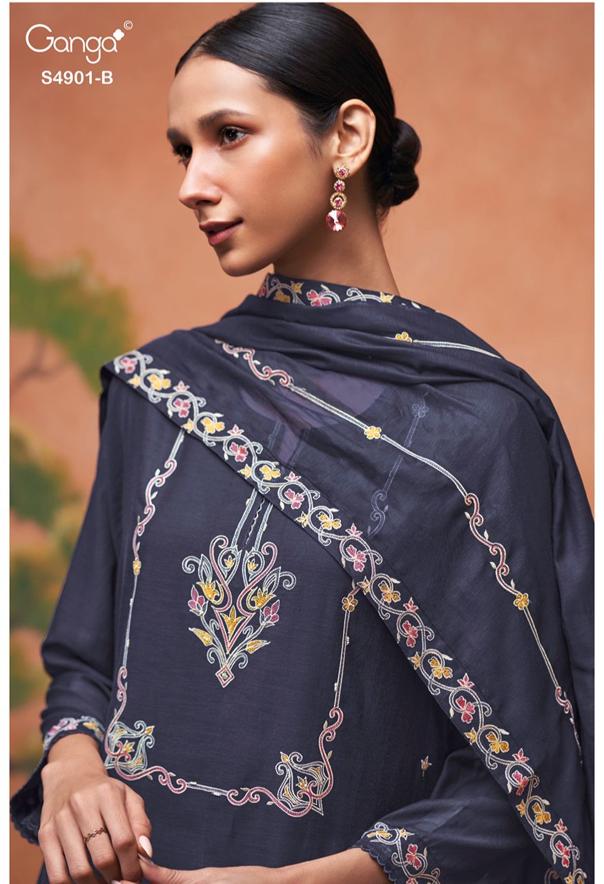 Navisha 4901 Premium Bemberg Mul Embroidered Suit Set — Wholesale Dress Material, Vardan Ethnic wholesale from Surat — Photo 2