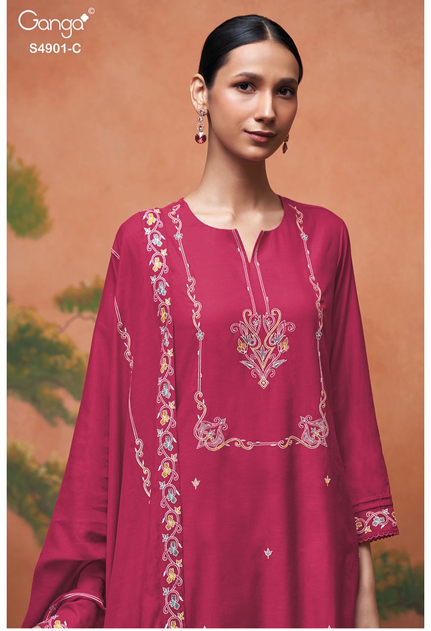 Navisha 4901 Premium Bemberg Mul Embroidered Suit Set — Wholesale Dress Material, Vardan Ethnic wholesale from Surat — Photo 4