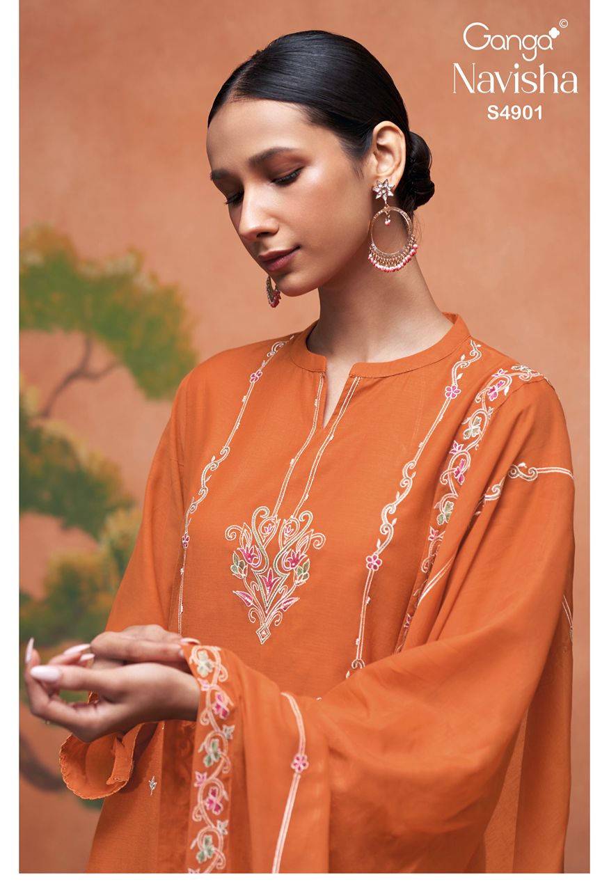 Navisha 4901 Premium Bemberg Mul Embroidered Suit Set — Wholesale Dress Material, Vardan Ethnic wholesale from Surat — Photo 5