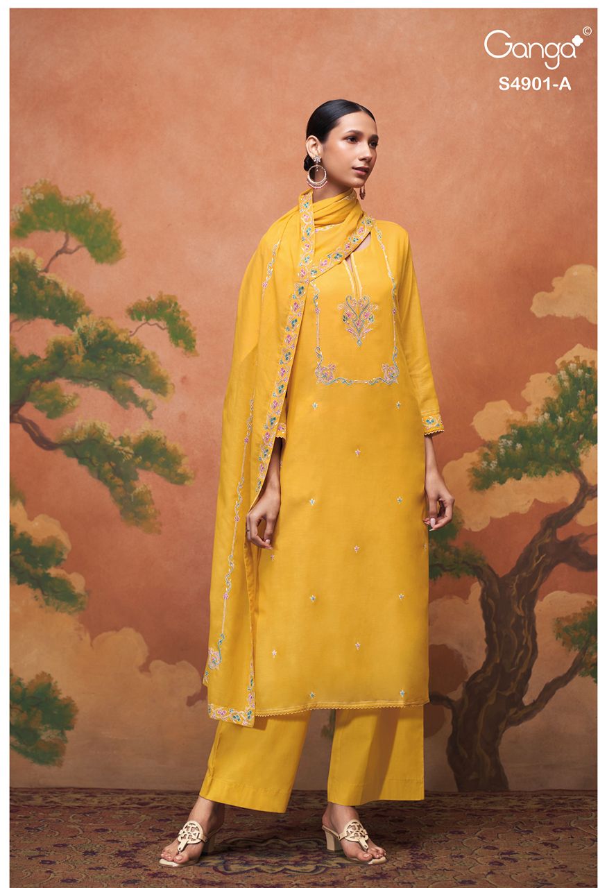 Navisha 4901 Premium Bemberg Mul Embroidered Suit Set — Wholesale Dress Material, Vardan Ethnic wholesale from Surat — Photo 6
