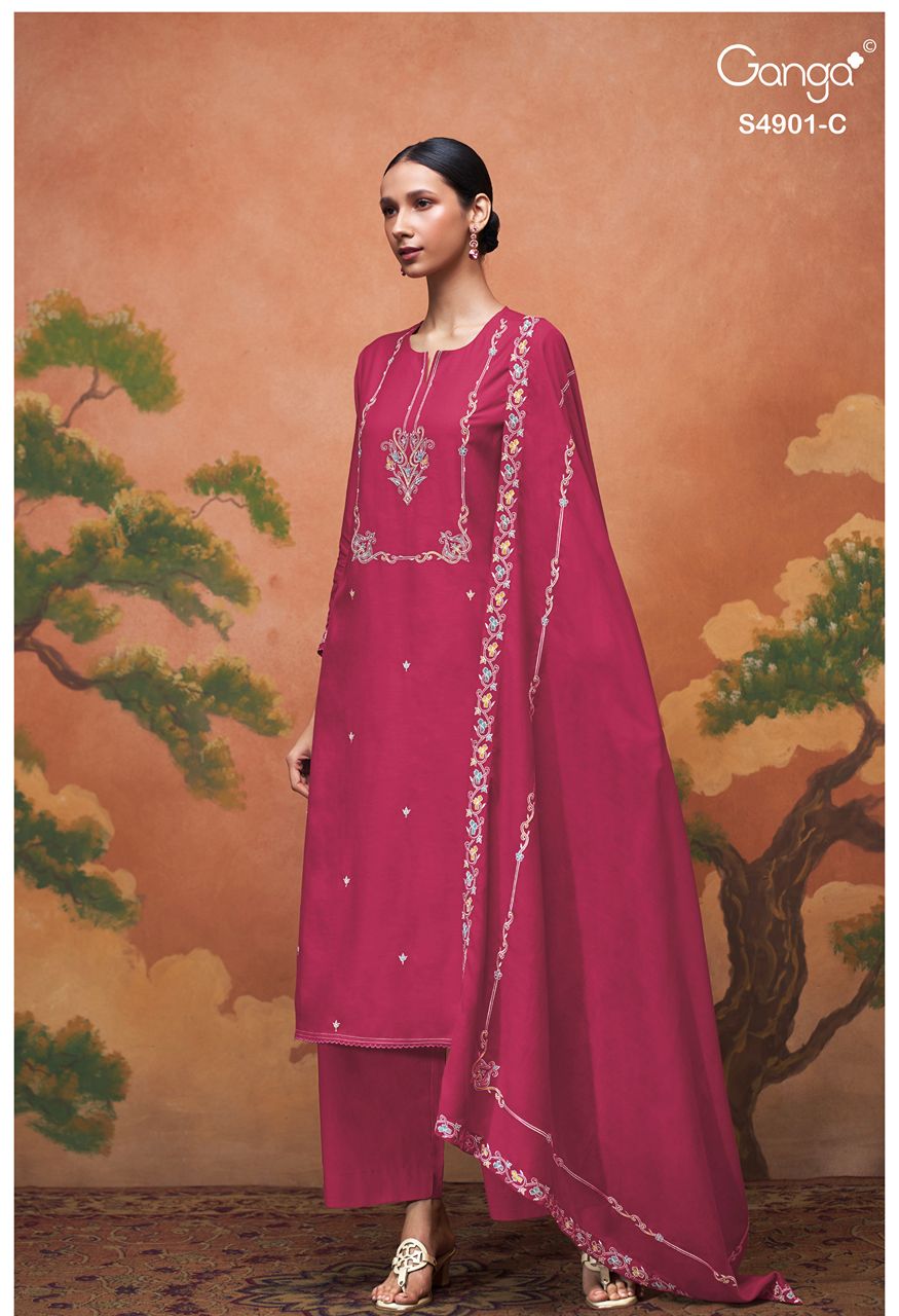 Navisha 4901 Premium Bemberg Mul Embroidered Suit Set — Wholesale Dress Material, Vardan Ethnic wholesale from Surat — Photo 7