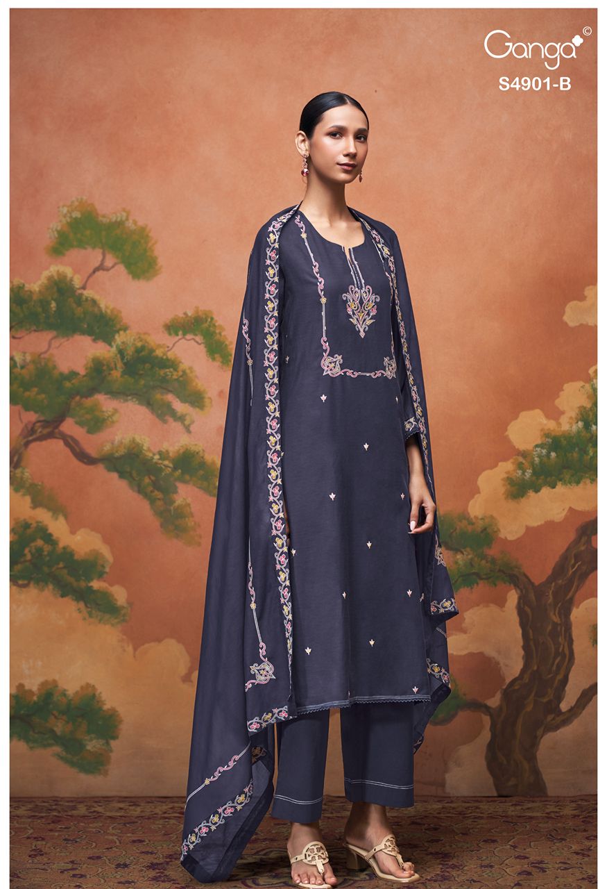 Navisha 4901 Premium Bemberg Mul Embroidered Suit Set