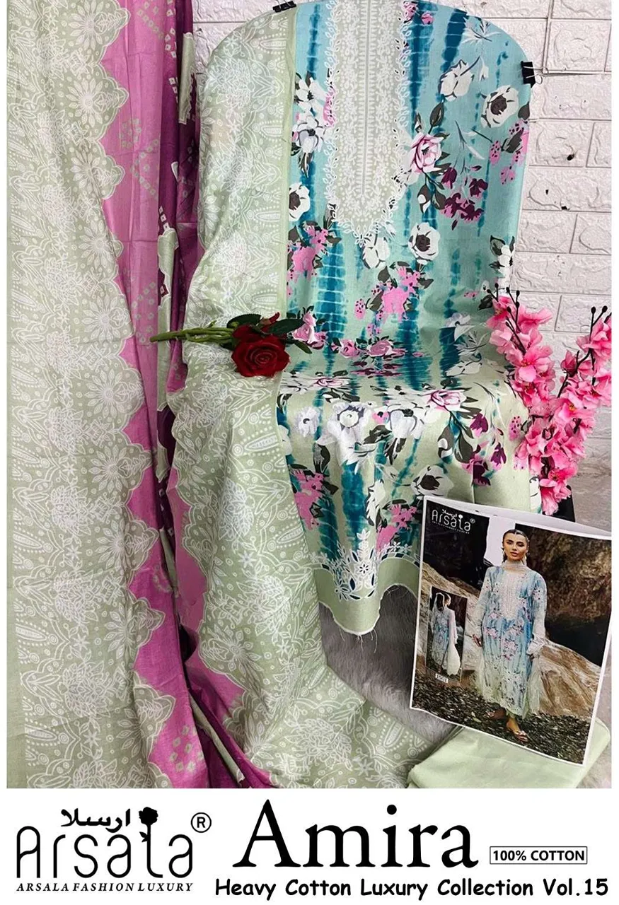 Arsala Fashion Amira Heavy Cotton Luxury Catalog  Vol 15 Lawn Cotton Digital Print Salwar Suit — Wholesale Dress Material, Vardan Ethnic wholesale from Surat — view 3