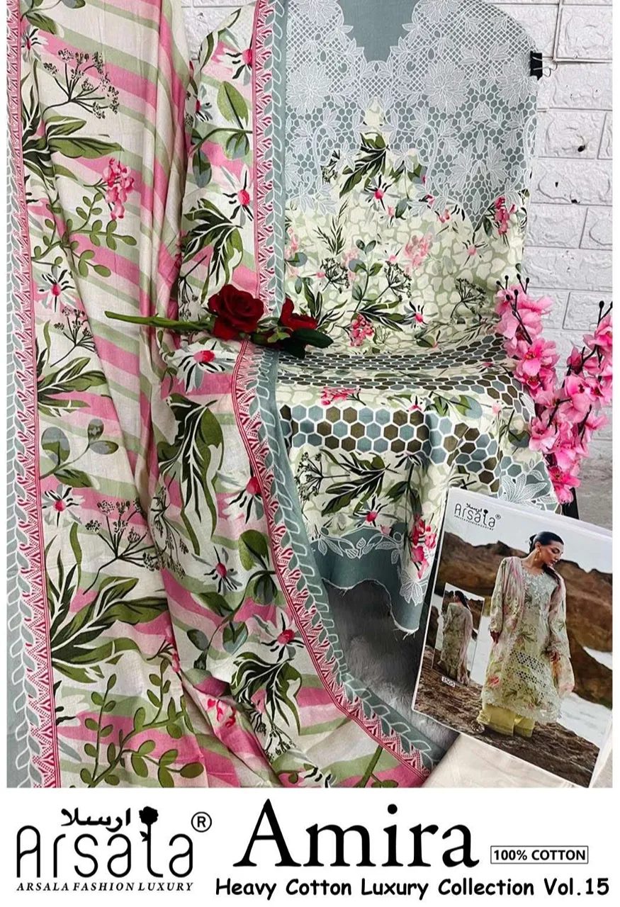 Arsala Fashion Amira Heavy Cotton Luxury Catalog  Vol 15 Lawn Cotton Digital Print Salwar Suit — Wholesale Dress Material, Vardan Ethnic wholesale from Surat — view 11