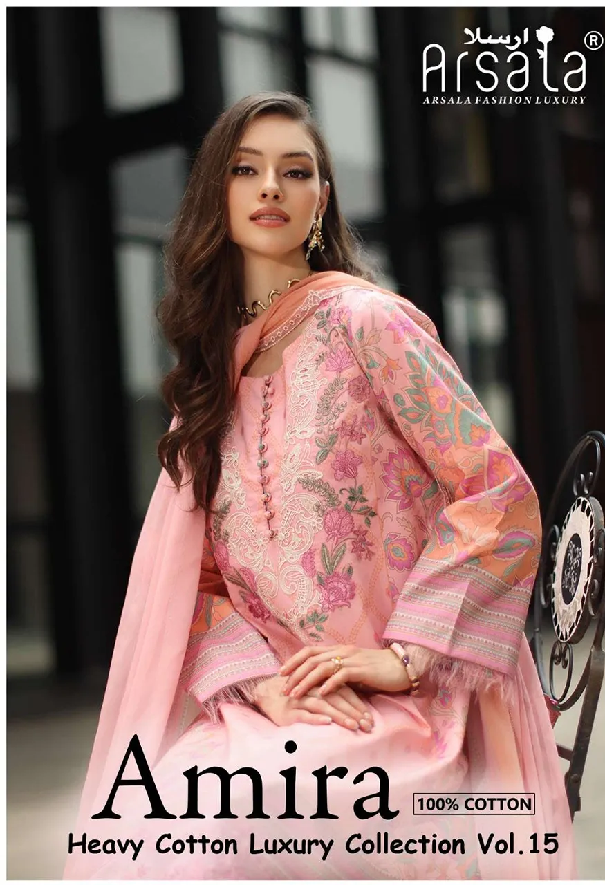 Arsala Fashion Amira Heavy Cotton Luxury Catalog  Vol 15 Lawn Cotton Digital Print Salwar Suit — Wholesale Dress Material, Vardan Ethnic wholesale from Surat — view 12