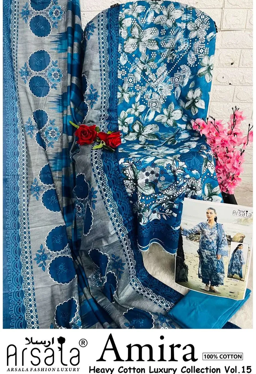 Arsala Fashion Amira Heavy Cotton Luxury Catalog  Vol 15 Lawn Cotton Digital Print Salwar Suit — Wholesale Dress Material, Vardan Ethnic wholesale from Surat — view 9